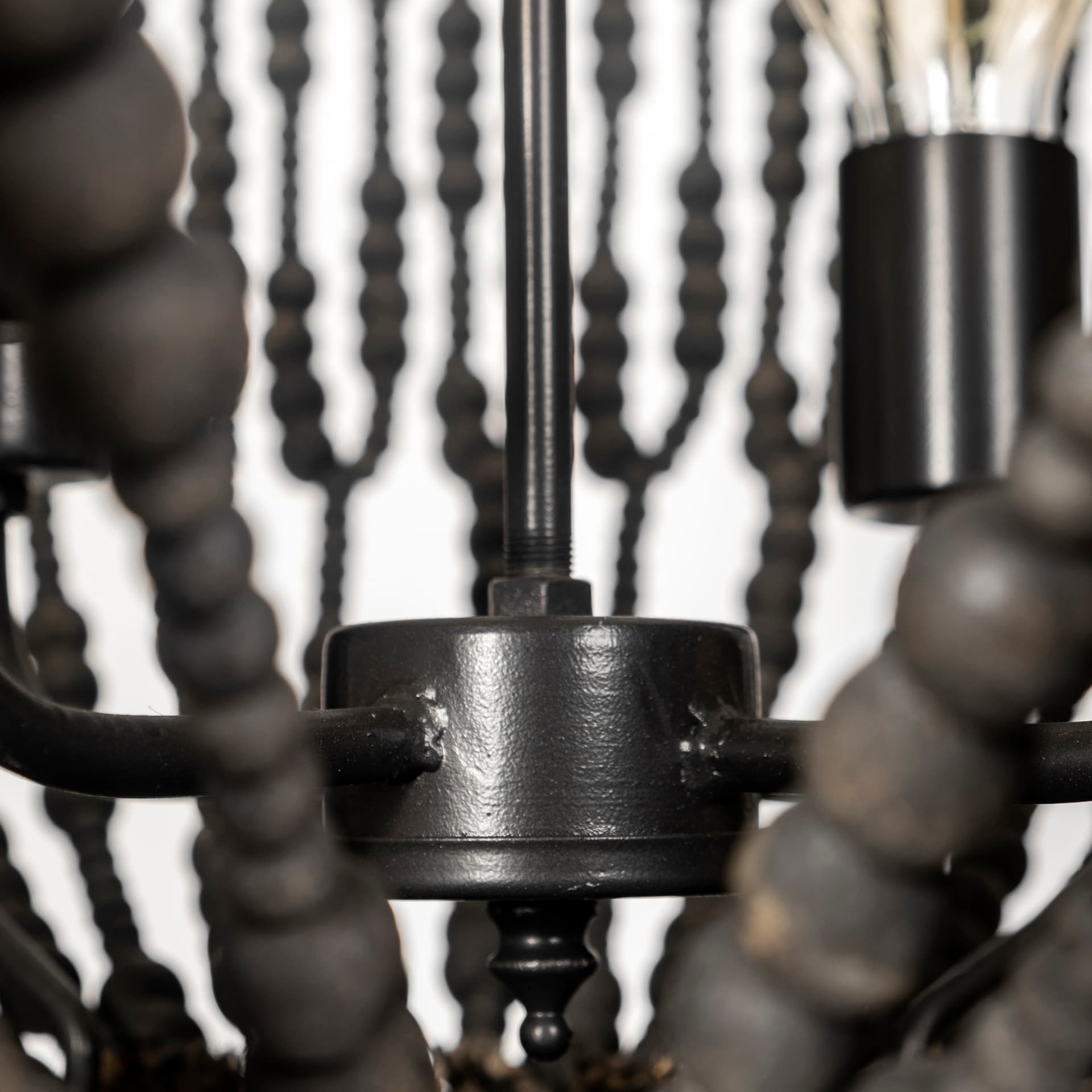 Liam I 32x30 Black Wooden Bead Bowl-Style Four Bulb Chandelier — product photograph