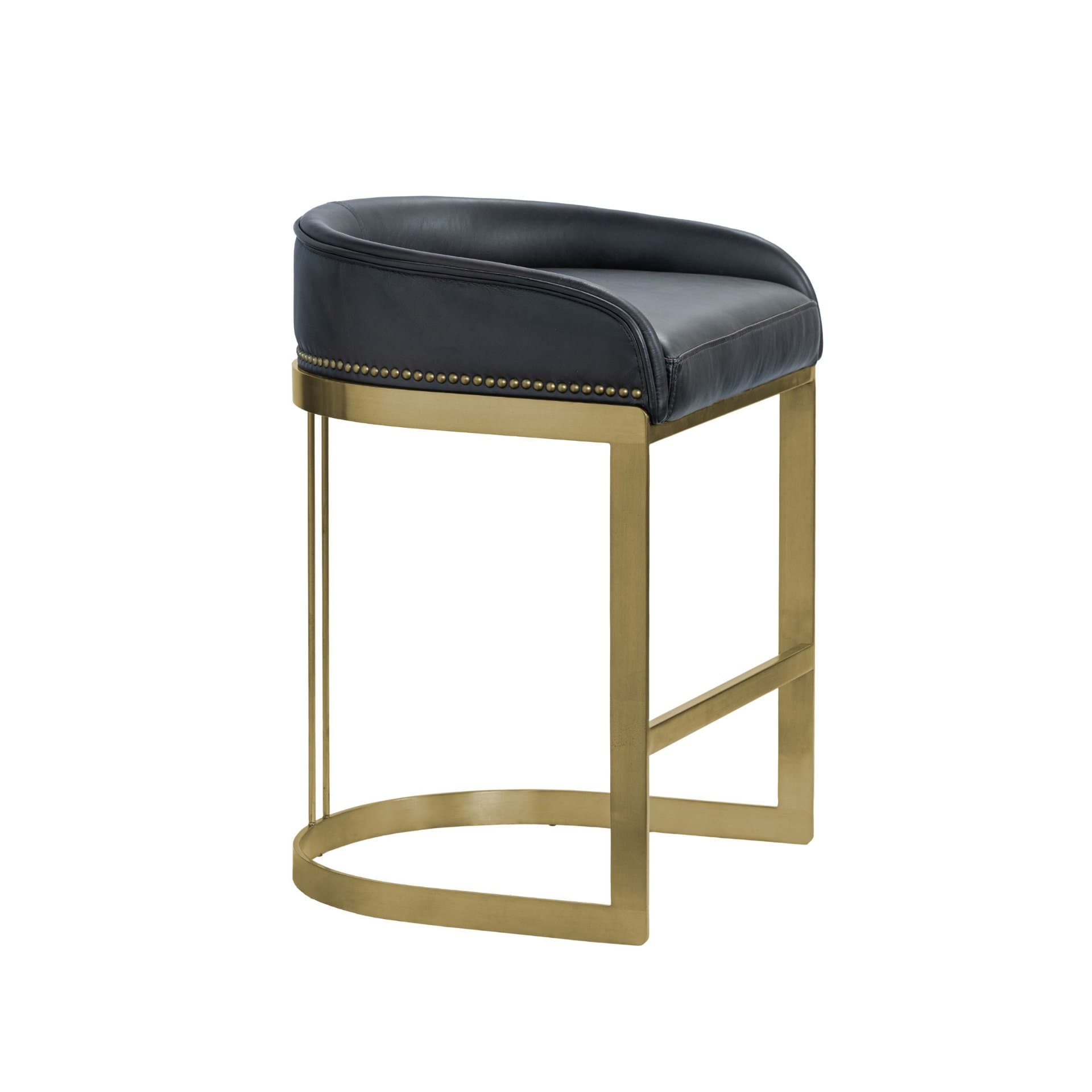 Hollyfield Low Back 24.75in Seat Counter Stool | Black Leather — product photograph