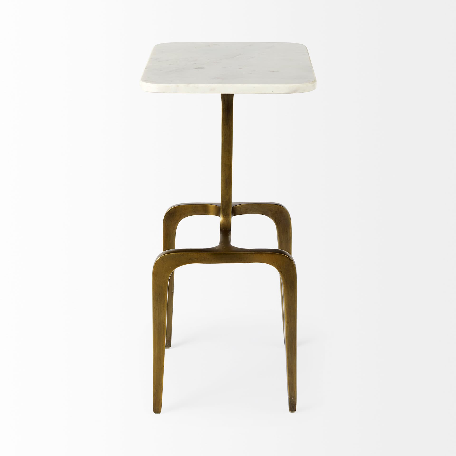 Preston 17.3L x 11.3W x 22.8H White Marble Top W/Gold Metal Accent Table — product photograph