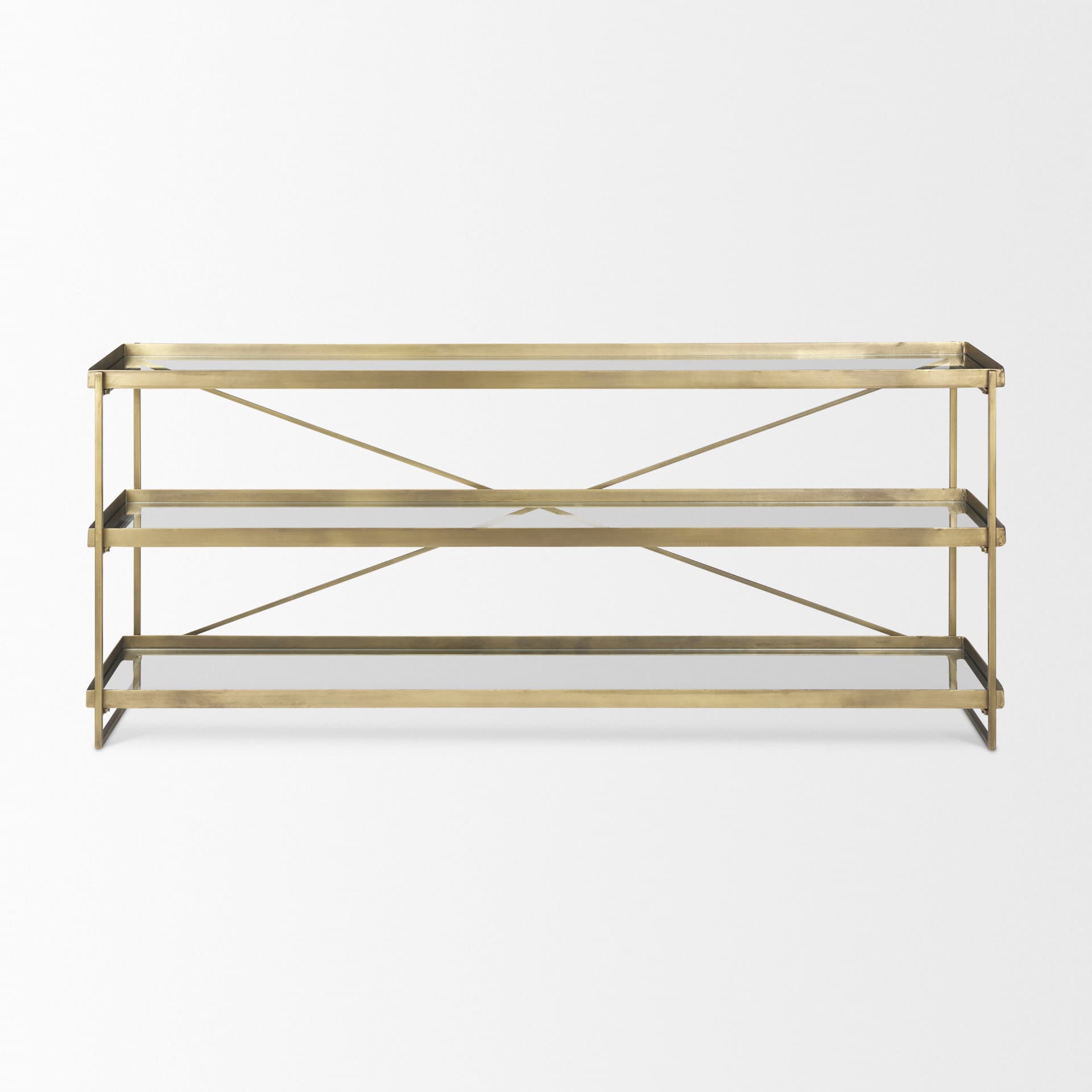 Trey 72.0L x 16.0W x 30.0H Gold Metal W/Glass Console Table — product photograph