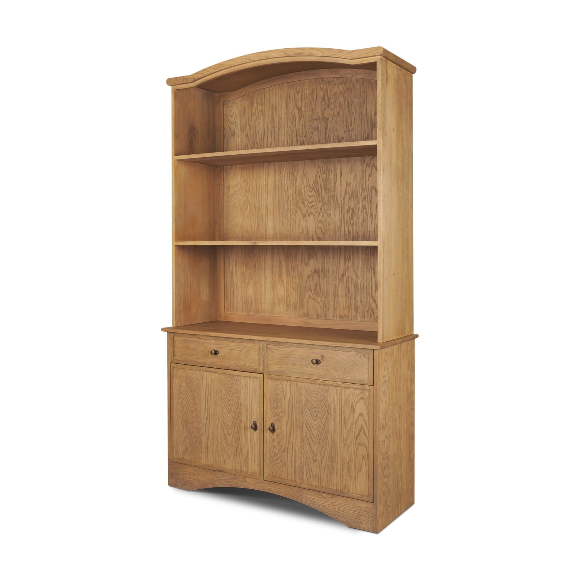 Carrington 85" Sideboard & Hutch | Brown Oak Wood w/ Brass Hardware — product photograph
