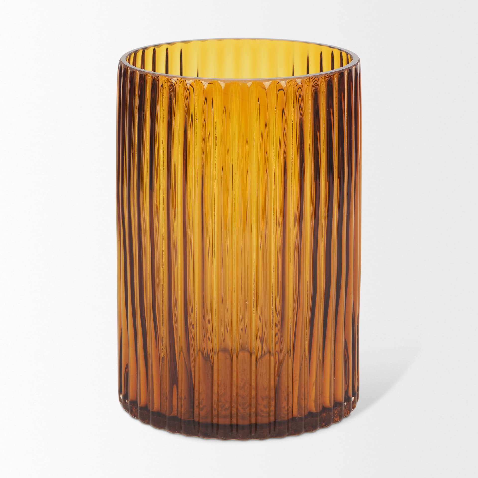 Dawn 8" Ribbed Amber Glass Vase — product photograph