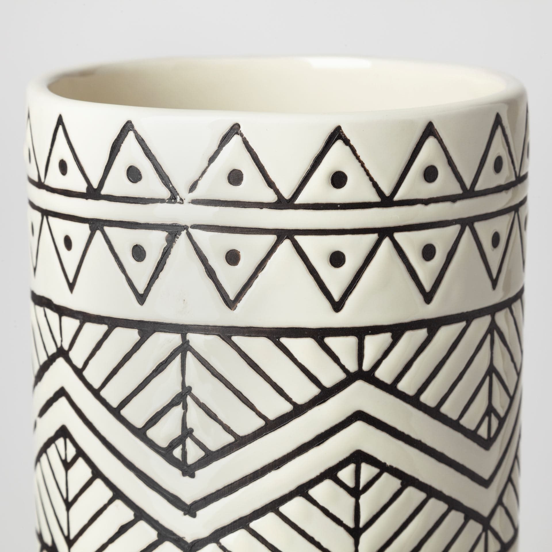 Uhura II Large Cream Black Patterned Cylindrical Ceramic Vase — product photograph