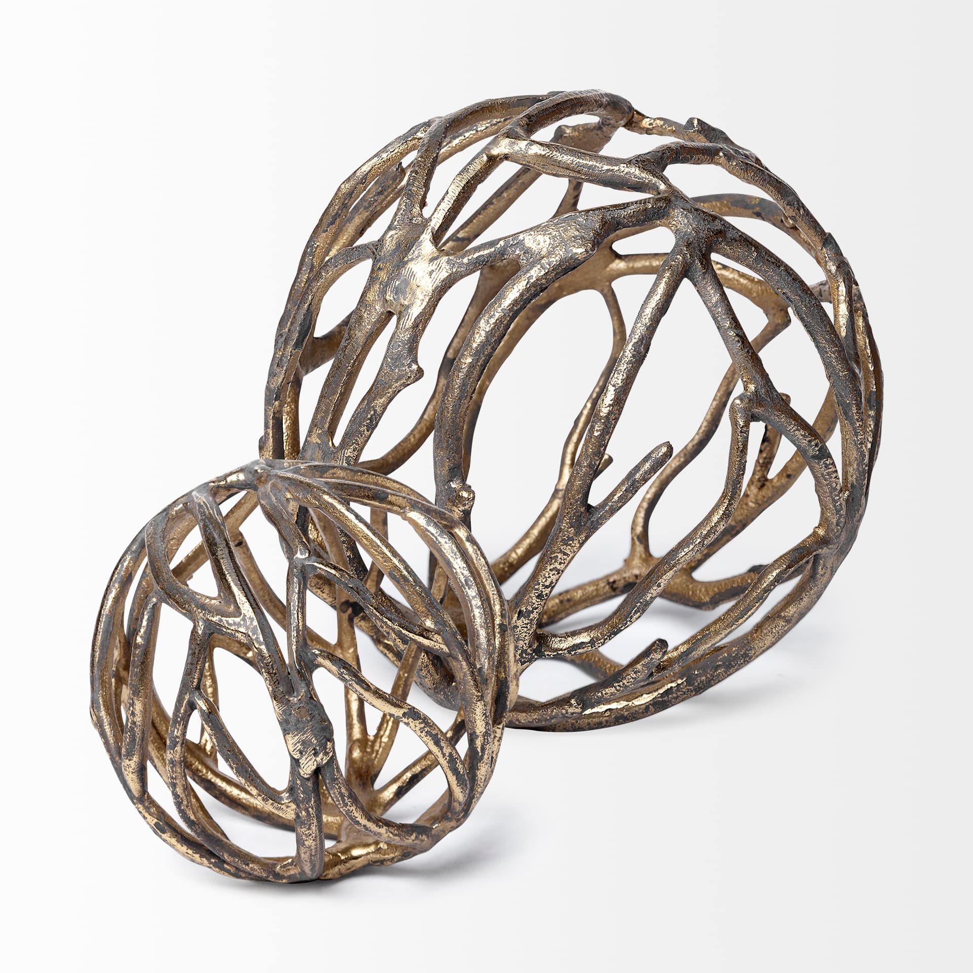 Sphaira Noir I Small 5L x 5W Gold Cast Aluminum Decorative Tree Branch Orb — product photograph