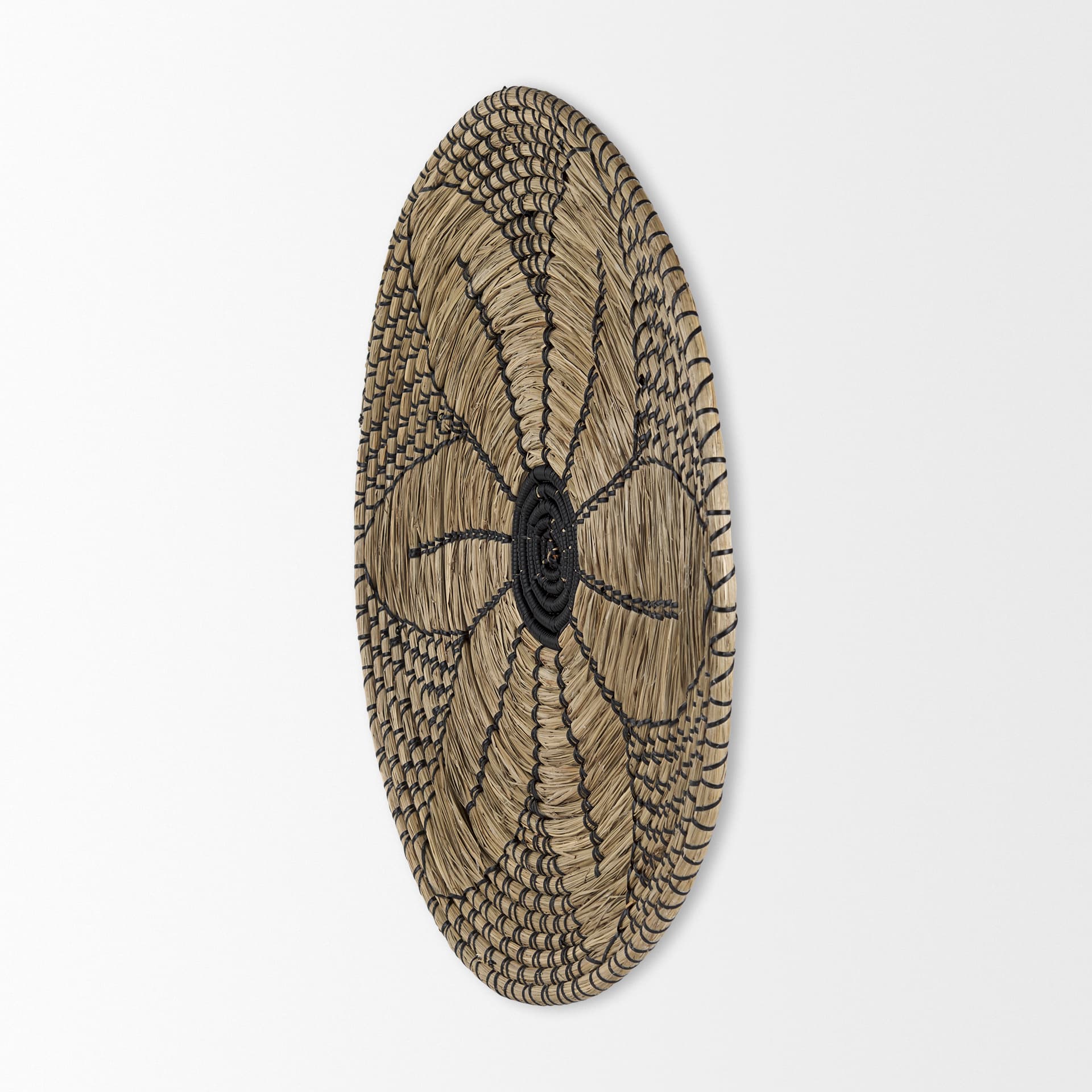 Mekhi 24.0L x 24.0W x 3.5 Light Brown Seagrass W/Black String Round Wall Hanging Plate — product photograph