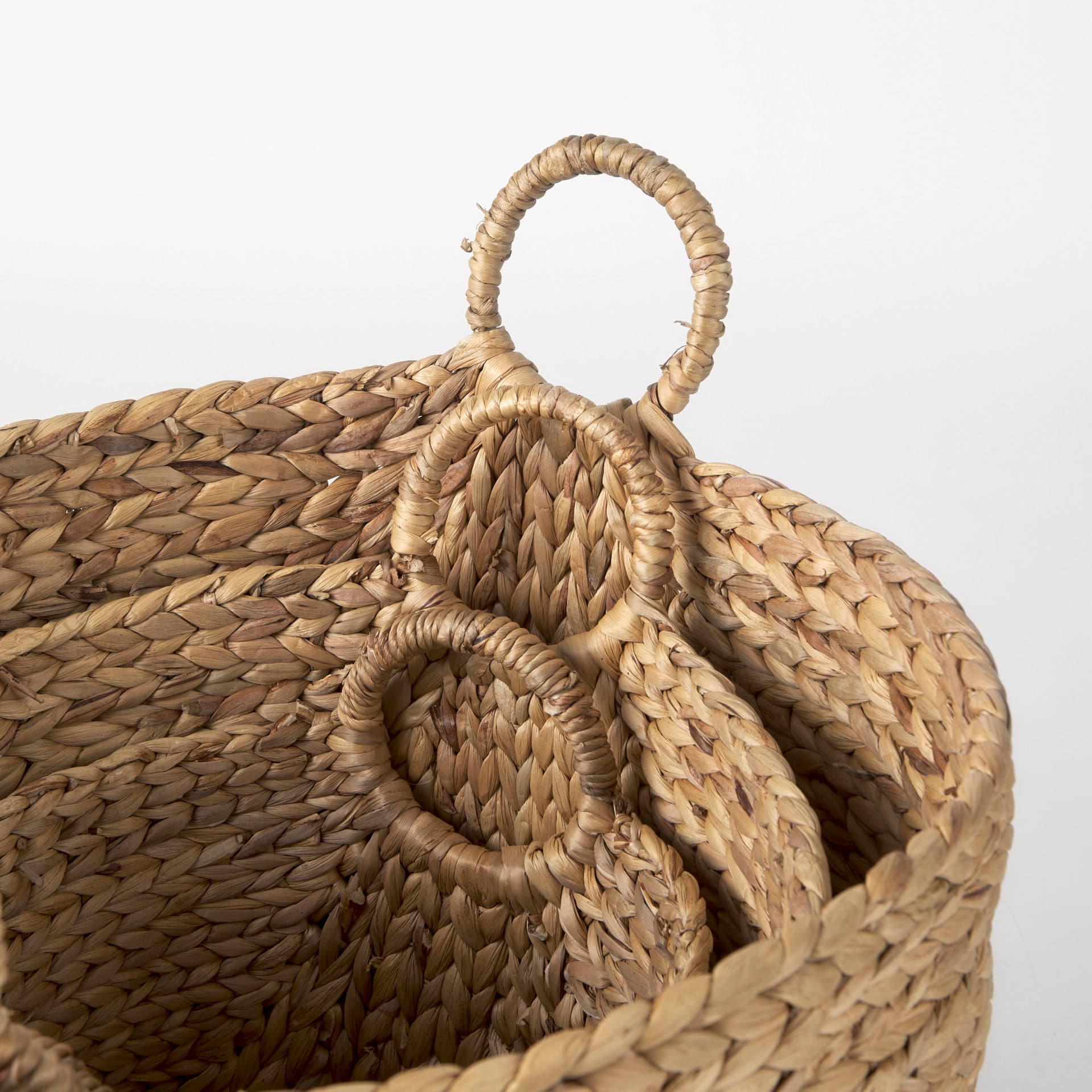 Sivan 19.7L x 19.7W x 23.6H (Set of 3) Light Brown Water Hyacinth Round Basket W/ Handles — product photograph