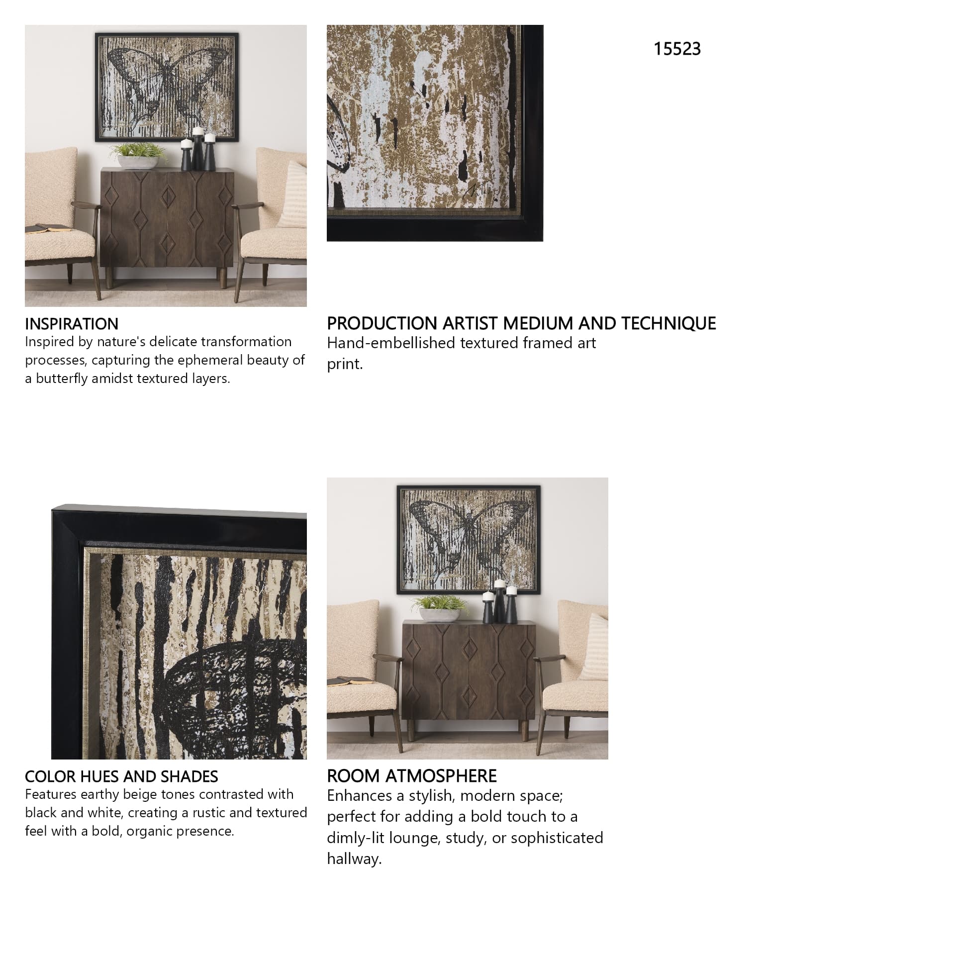 Papillon I by Mercana Studio a Hand Embellished Framed Art Print — in a styled room