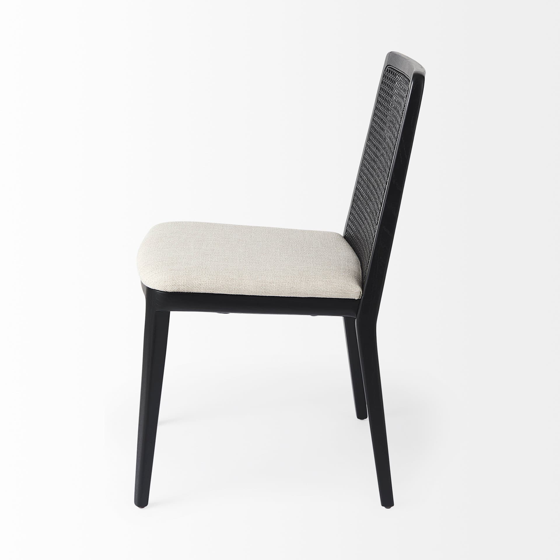 Clara Cane Back Dining Side Chair | Cream Fabric w/ Black Wood — product photograph