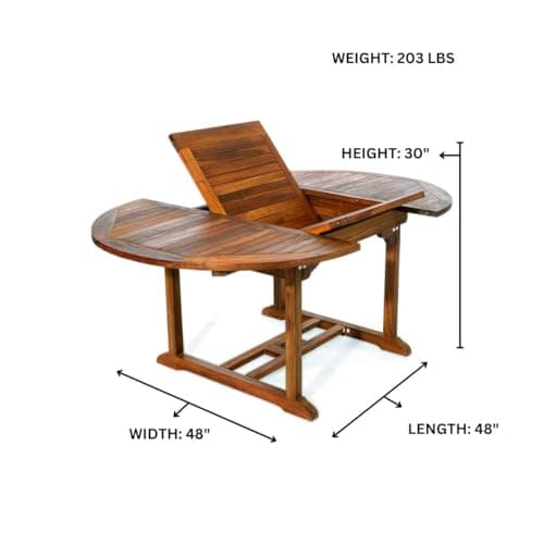 5-Piece Teak Oval Extension Patio - Table and Dining Chairs Set - Red Cushions — product photograph