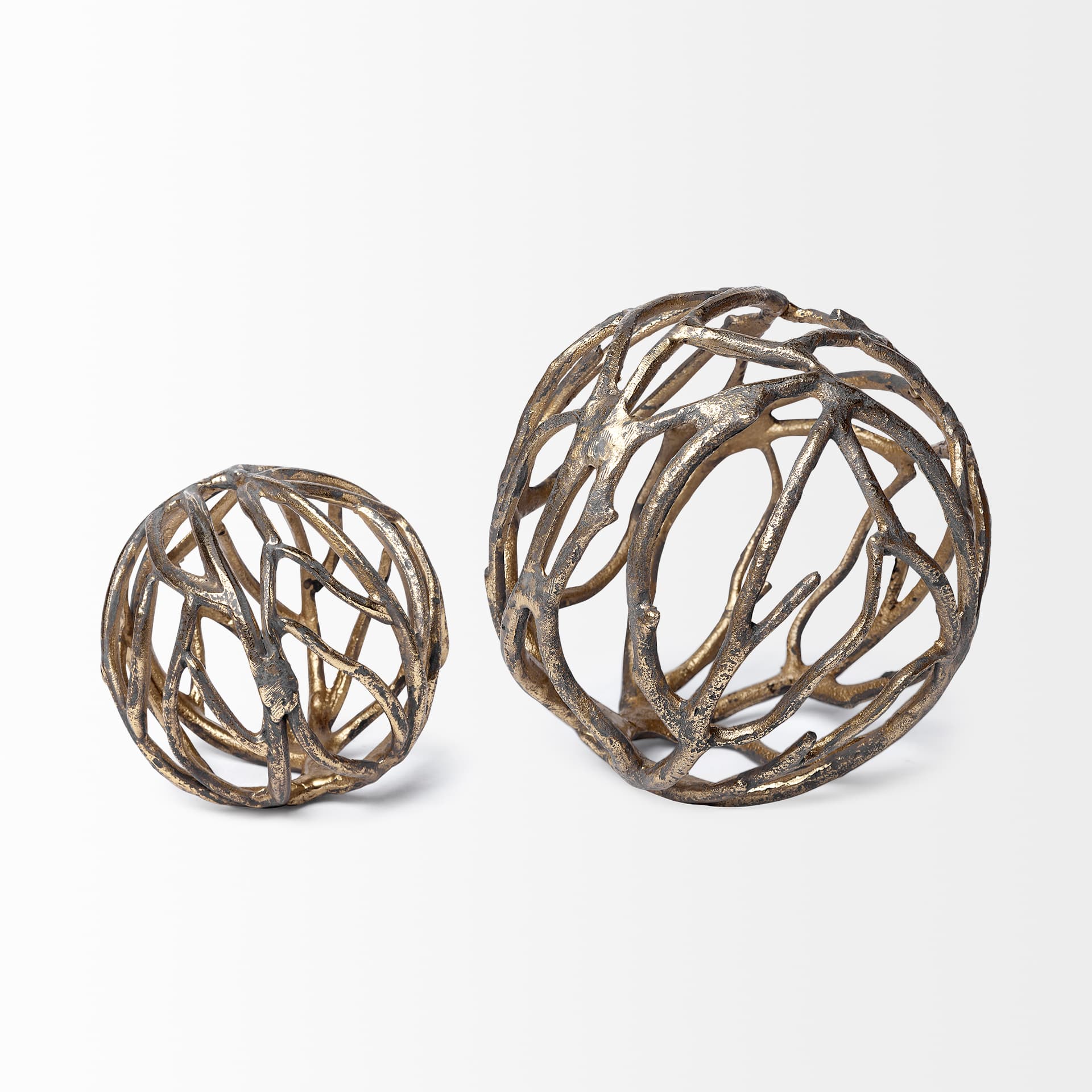 Sphaira Noir II Large 7L x 7W Gold Cast Aluminum Decorative Tree Branch Orb — product photograph