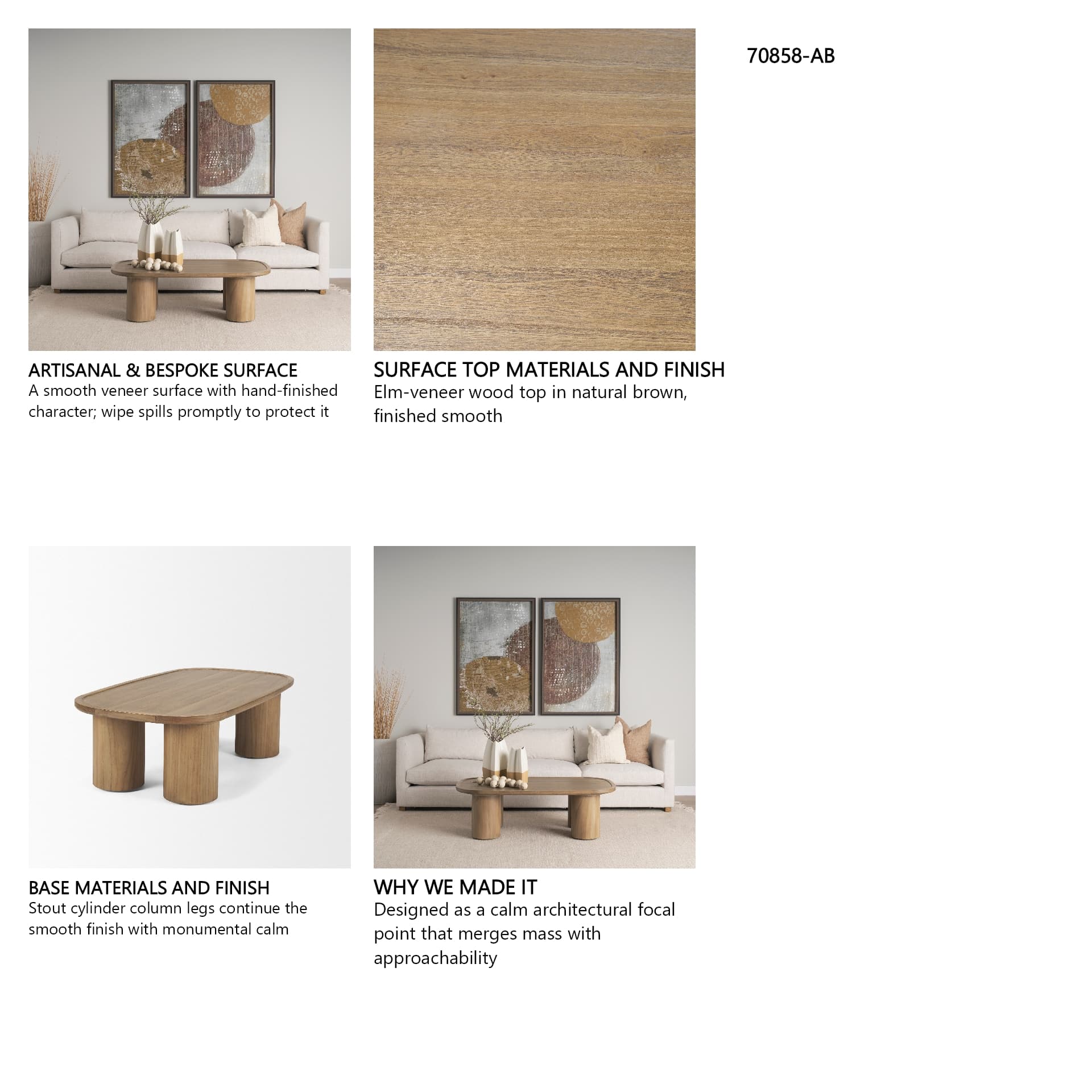 Tavi Rectangular Natural Brown w/ Column Legs Coffee Table — product photograph