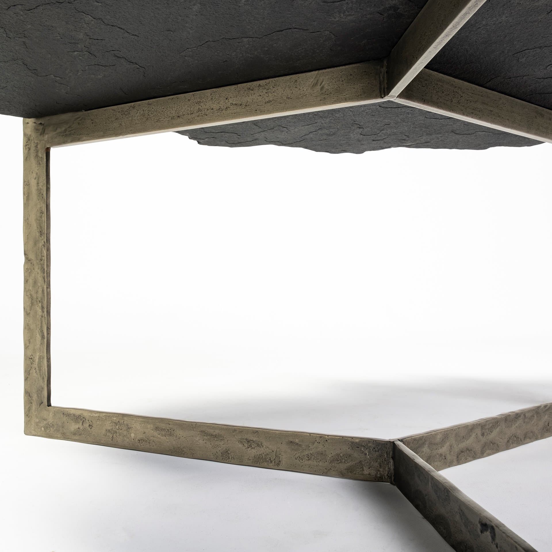 Shale 37" Irregular Live-Edge Black Slate w/Flat Iron Base Coffee Table — product photograph