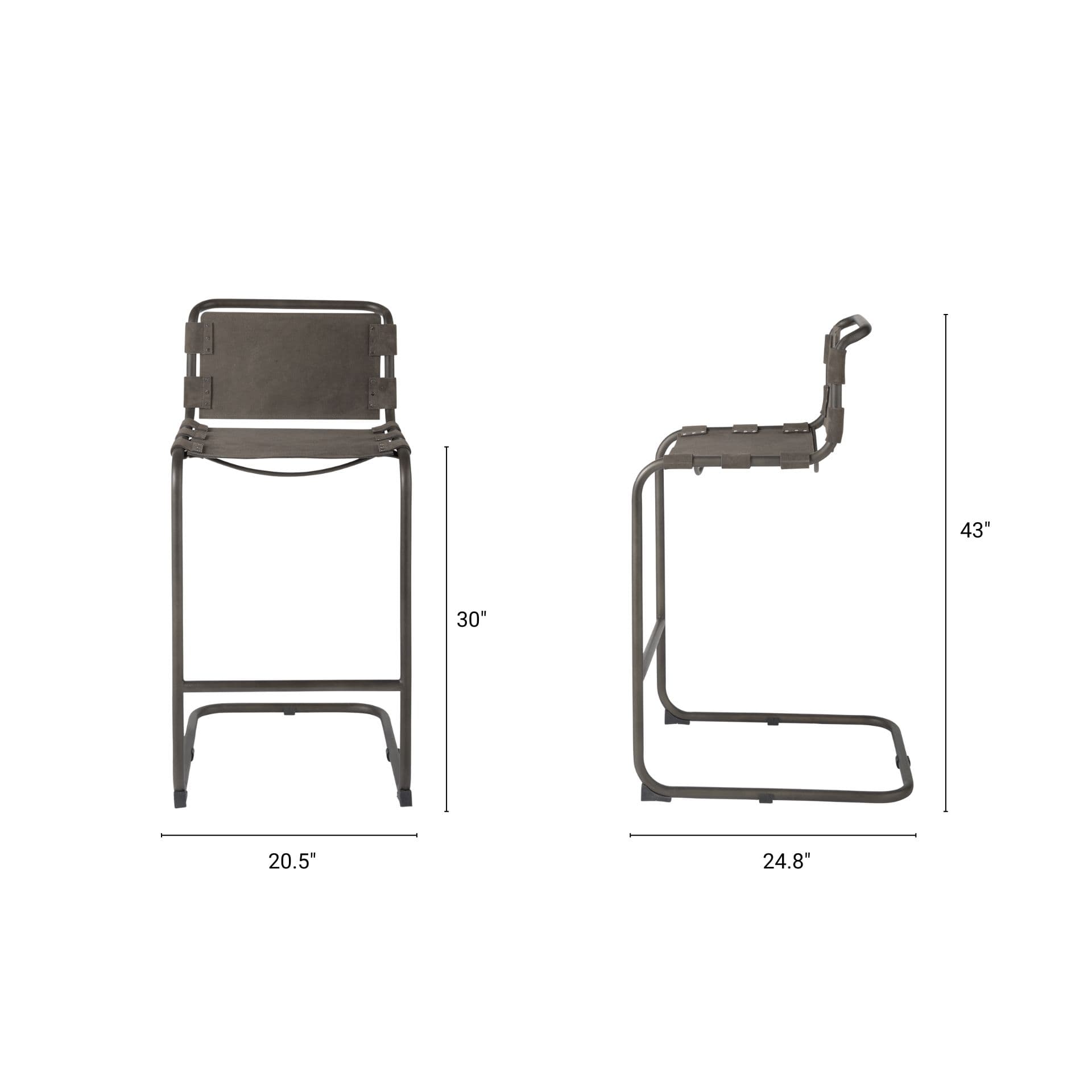 Berbick Backless 43in Seat Bar Stool | Brown/Gray Suede w/ Gray Metal — product photograph