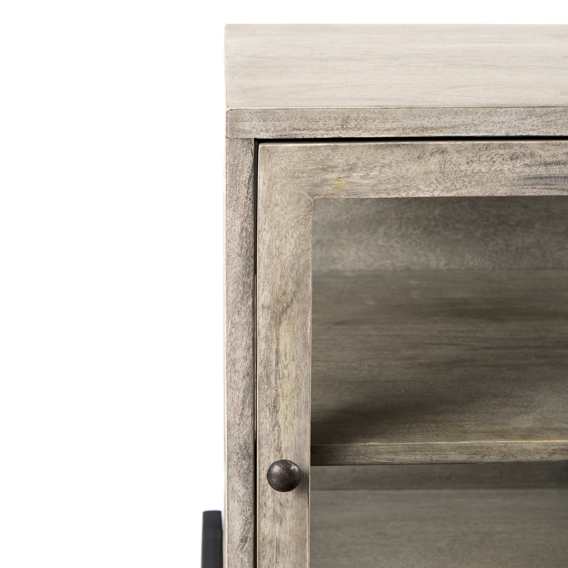 Arelius 20L x 18W x 26H Gray Wood W/ Black Metal Frame End/Side Table — product photograph