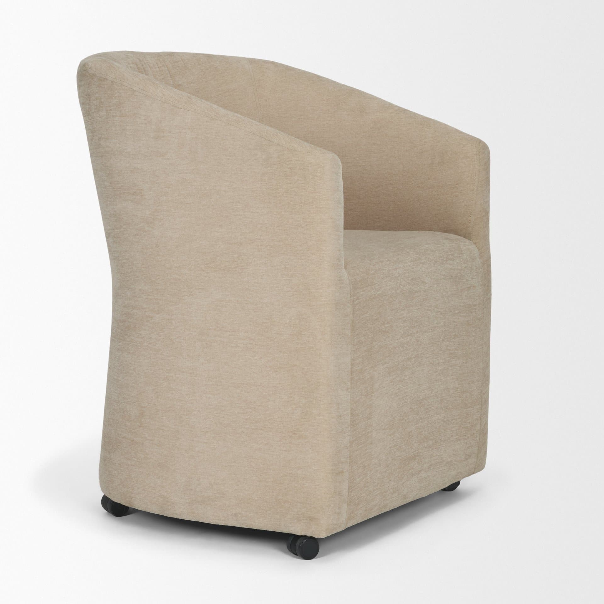 Sondra Barrel Back Dining Arm Chair | Beige Fabric w/ Wood — product photograph