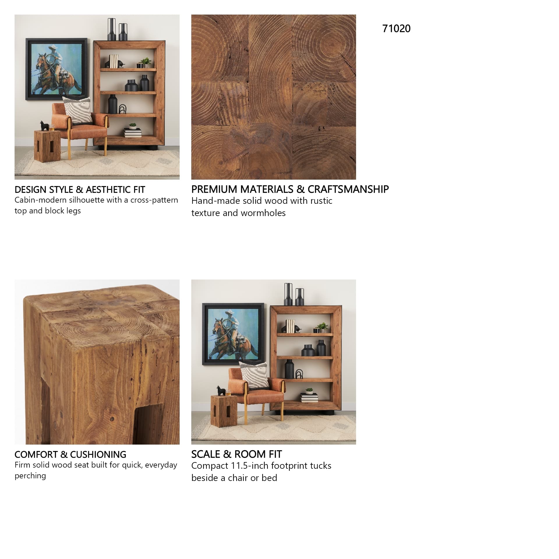 Waylen Natural Wood Block Accent Stool — in a styled room