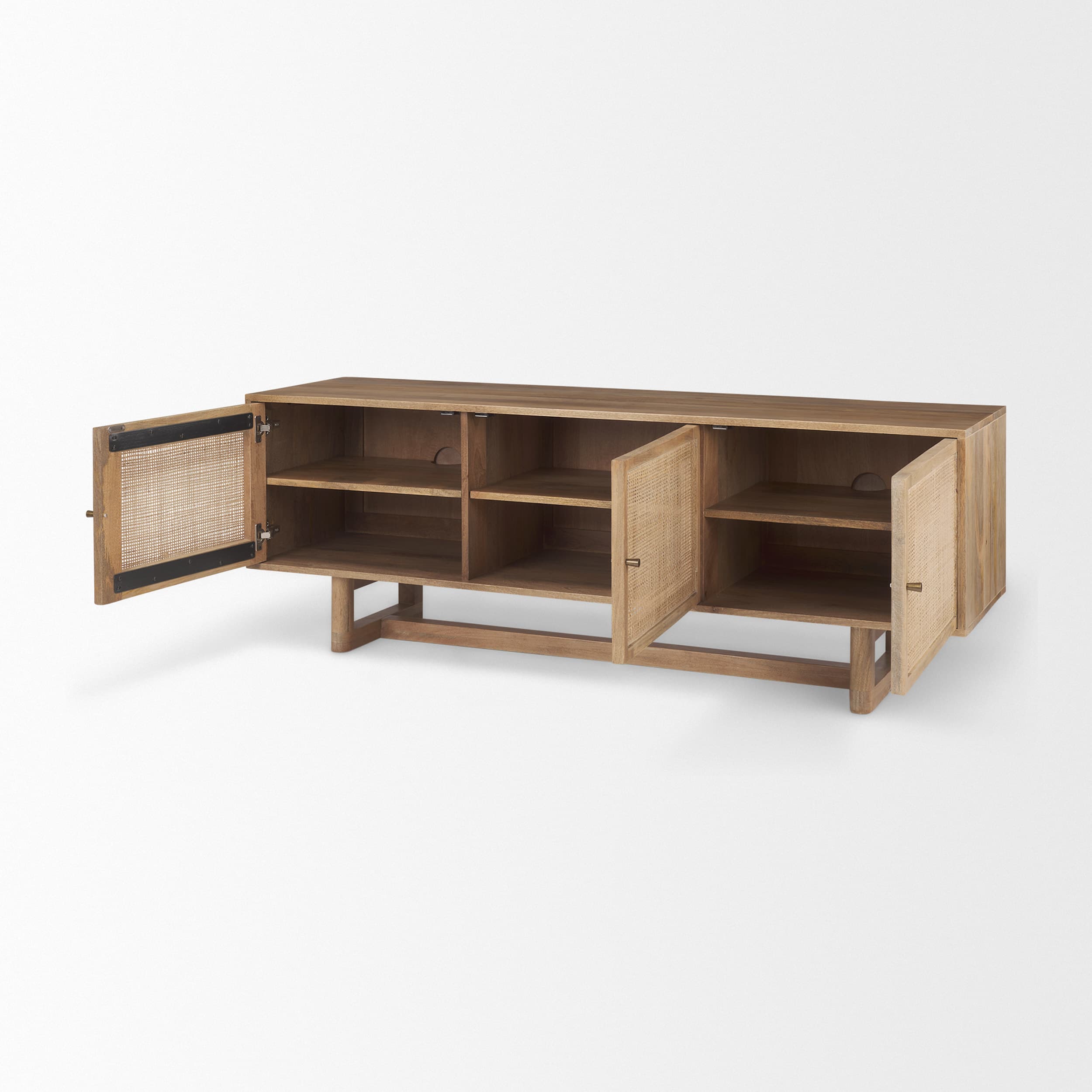 Grier 65" Light Brown Wood w/ Cane Media Console — product photograph