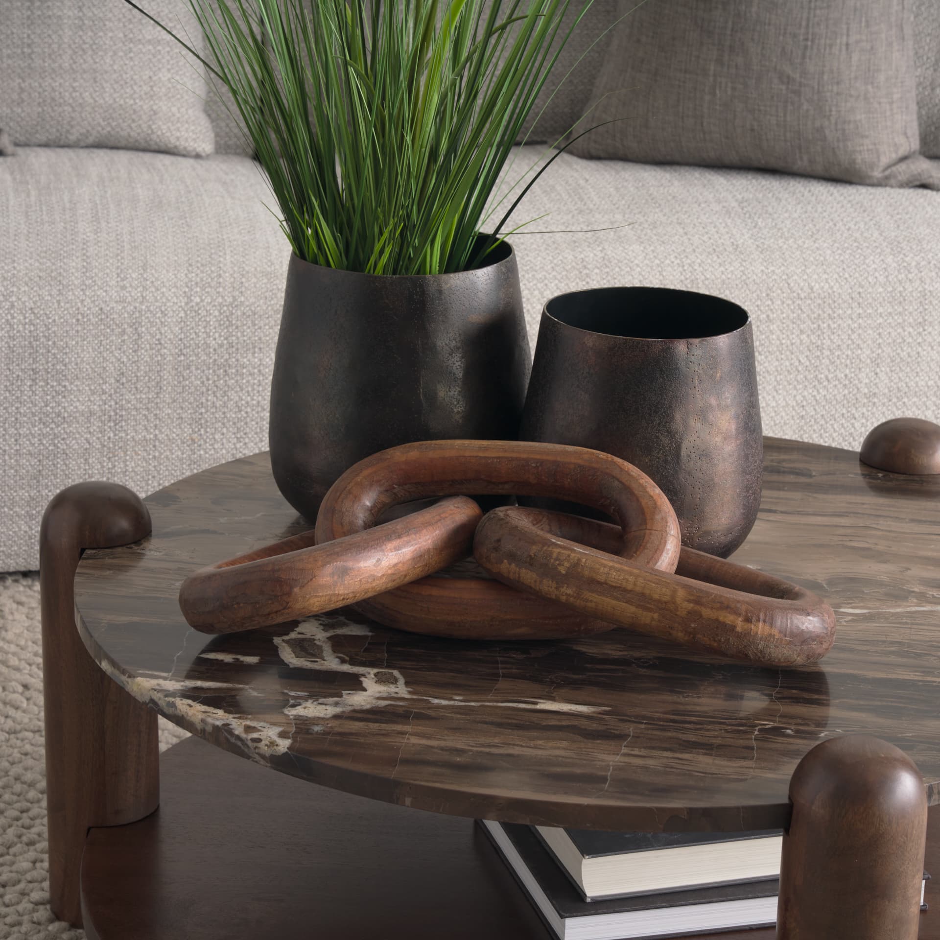 Jovia Brown Mango Wood W/ Cappuccino Marble Round Coffee Table — product photograph