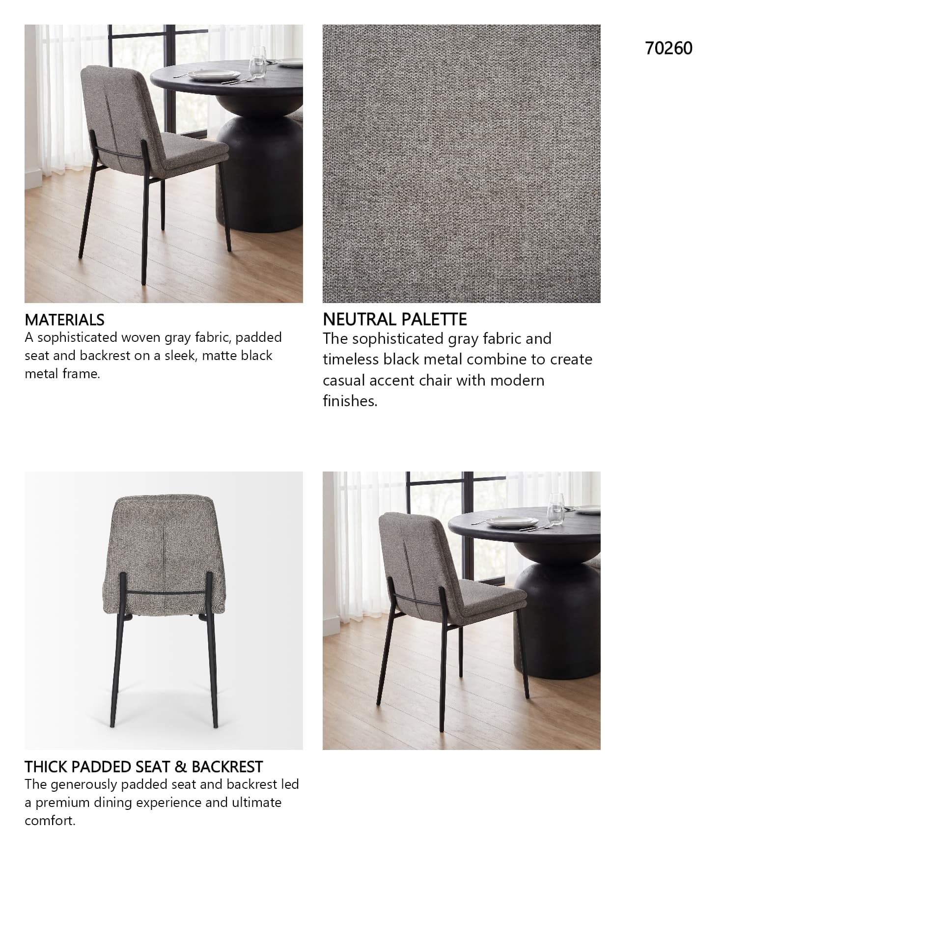 Eve Curved Back Dining Side Chair | Gray Fabric w/ Black Metal — in a styled room