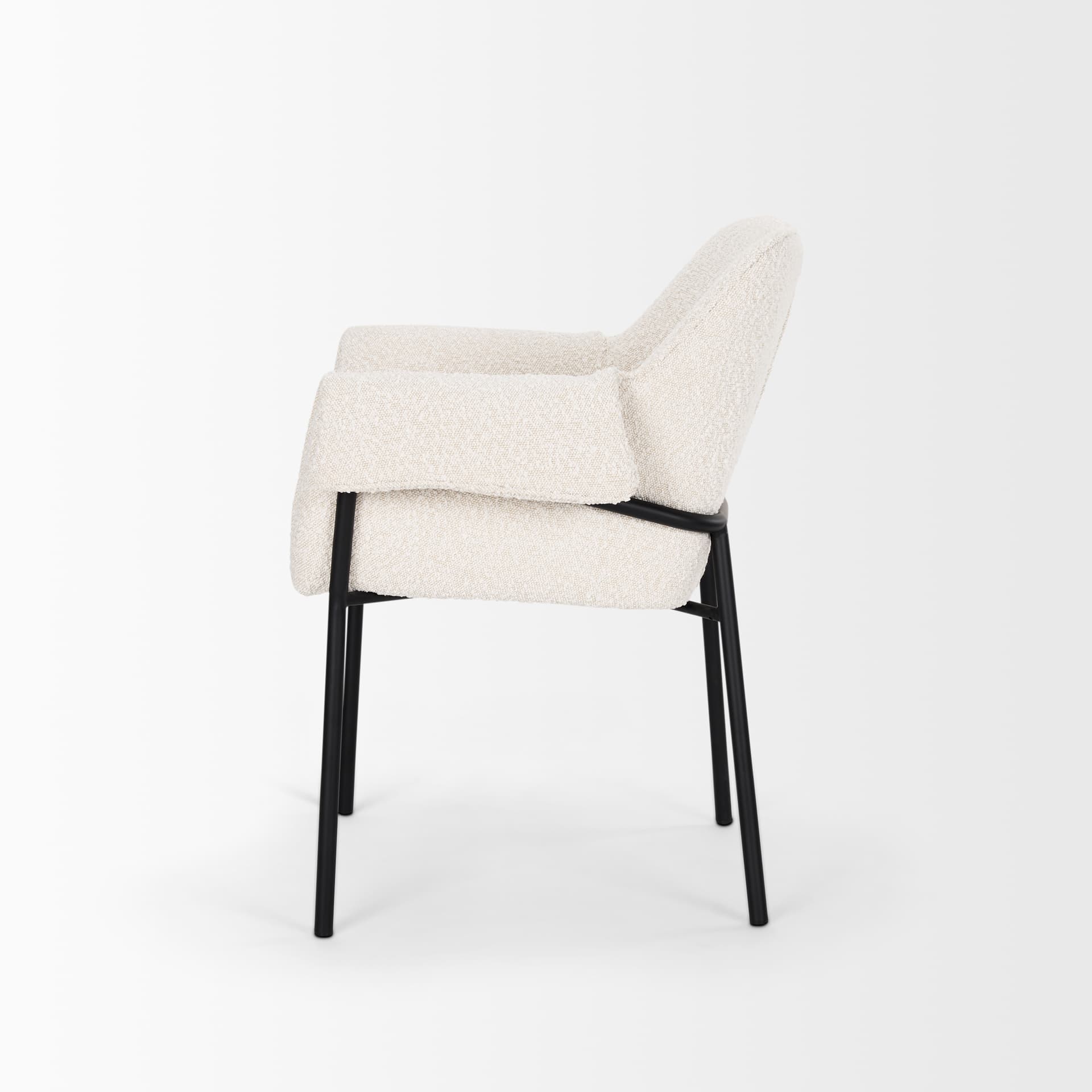 Brently Curved Back Dining Arm Chair | Cream Boucle w/ Metal — product photograph