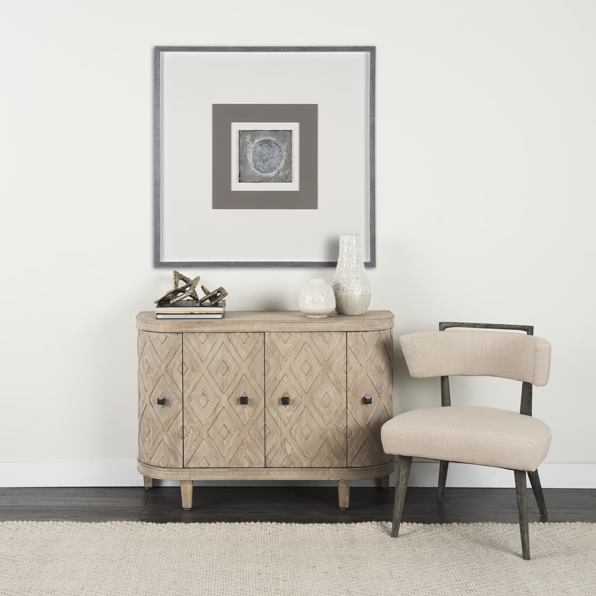White Moon by Studio M a handmade Original Framed Artwork under Glass — in a styled room