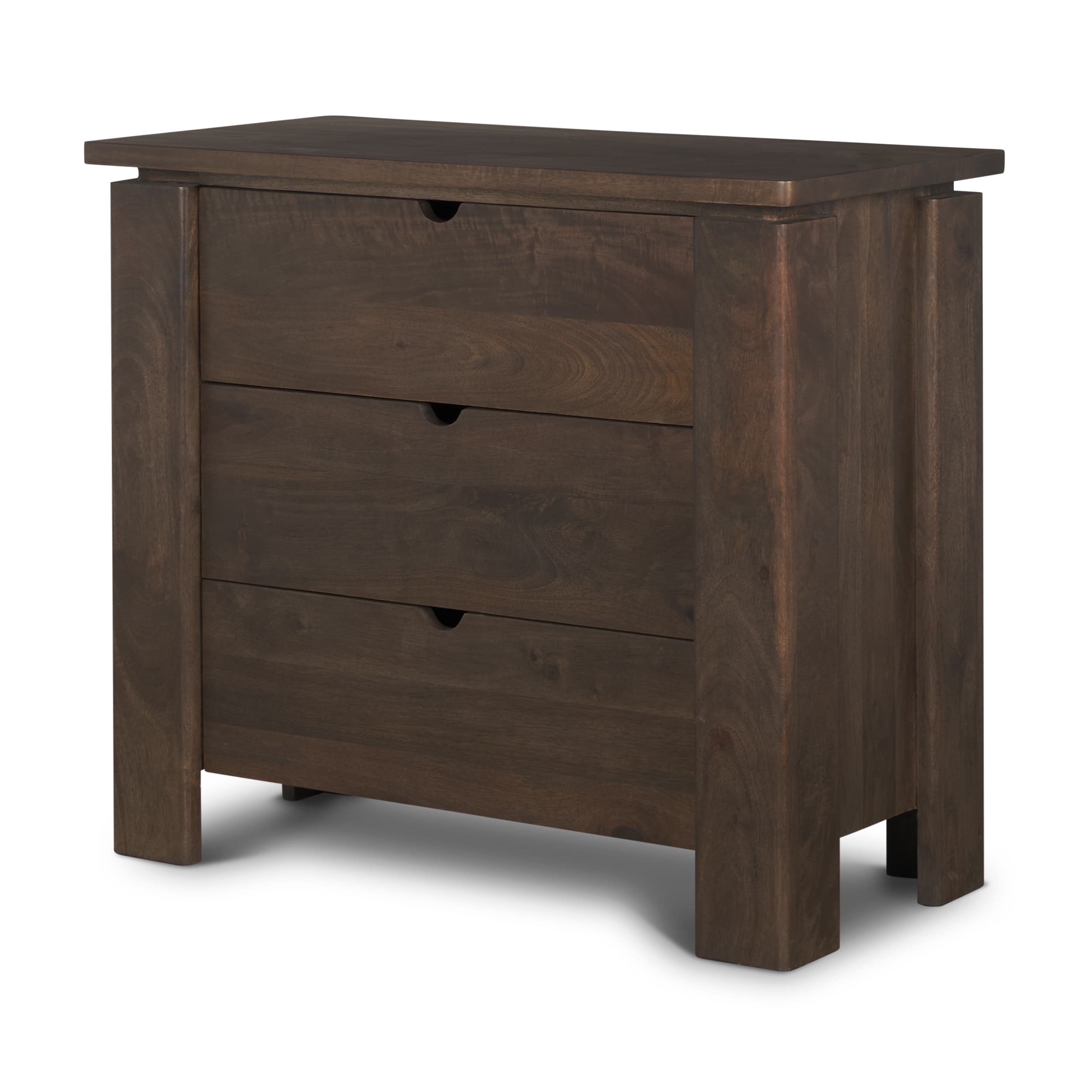 Wallen Solid Dark Brown Wood 3 Drawer Accent Cabinet — product photograph