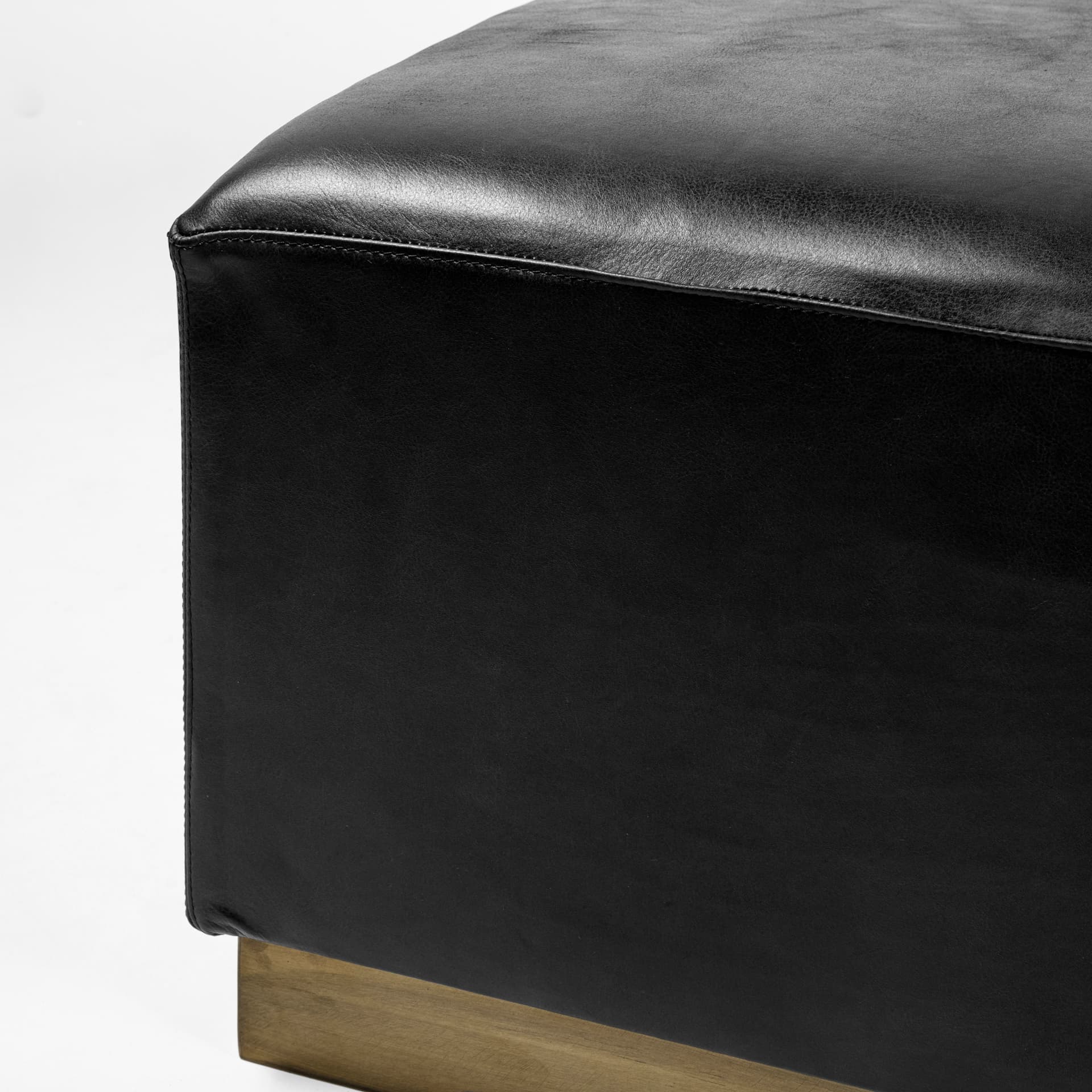 Minara 36" Square Black Leather Wrapped w/Metal Base Ottoman — product photograph