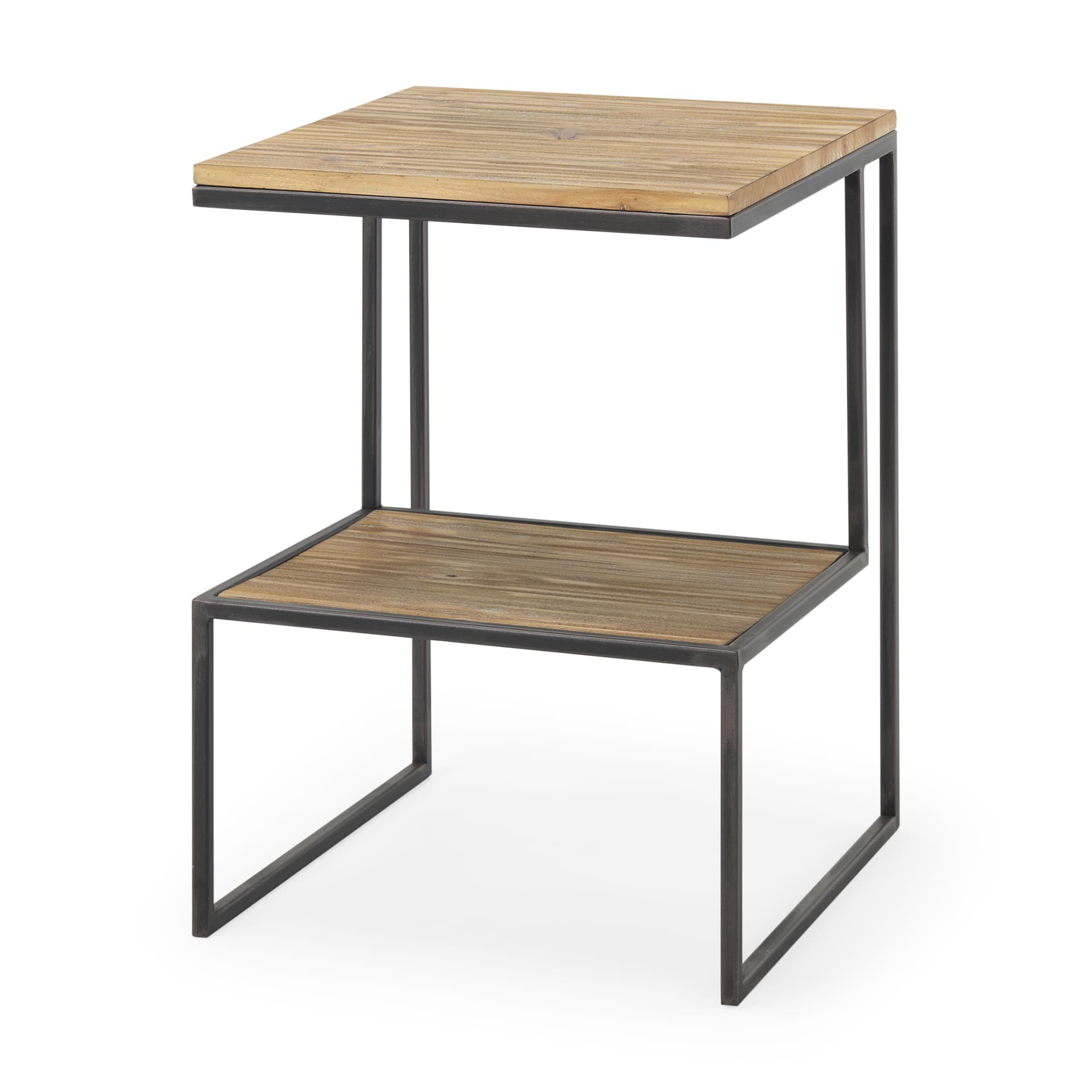 Ronin 22"H Square 2-Tier Wood w/ Black Metal Accent Table — product photograph