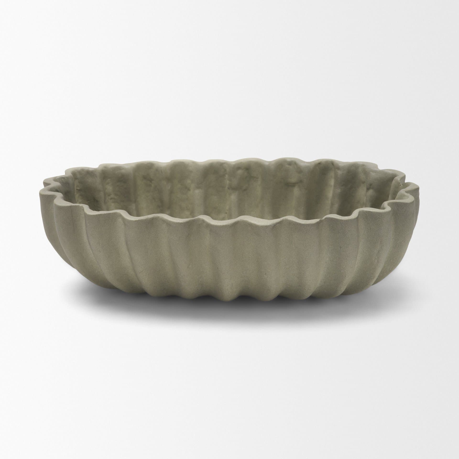 Camelia Fluted Sage Green Paper Mache Long Centerpiece Bowl — product photograph
