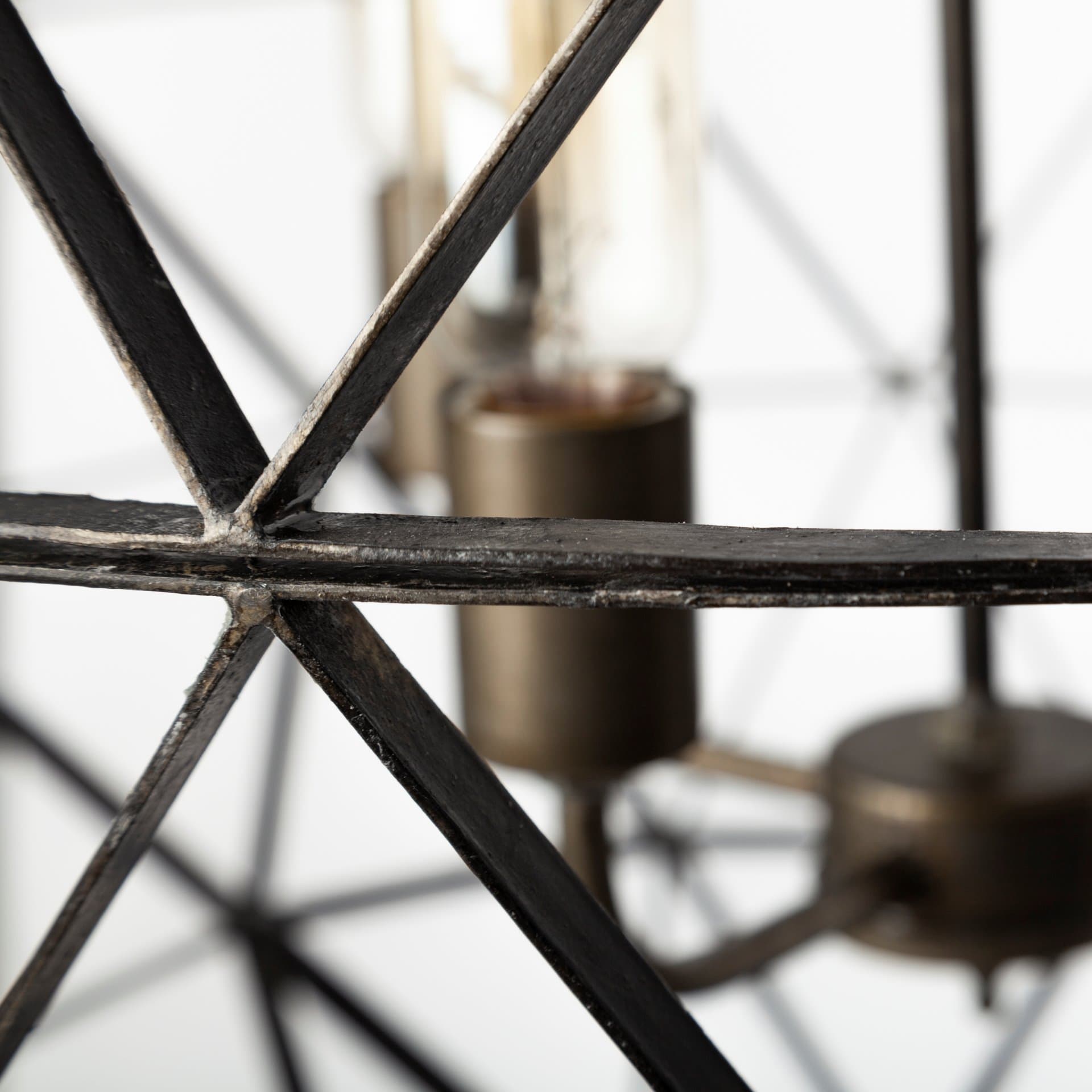Dyson II (22.5"D) Black Metal Triangular Orb Four Bulb Chandelier — product photograph