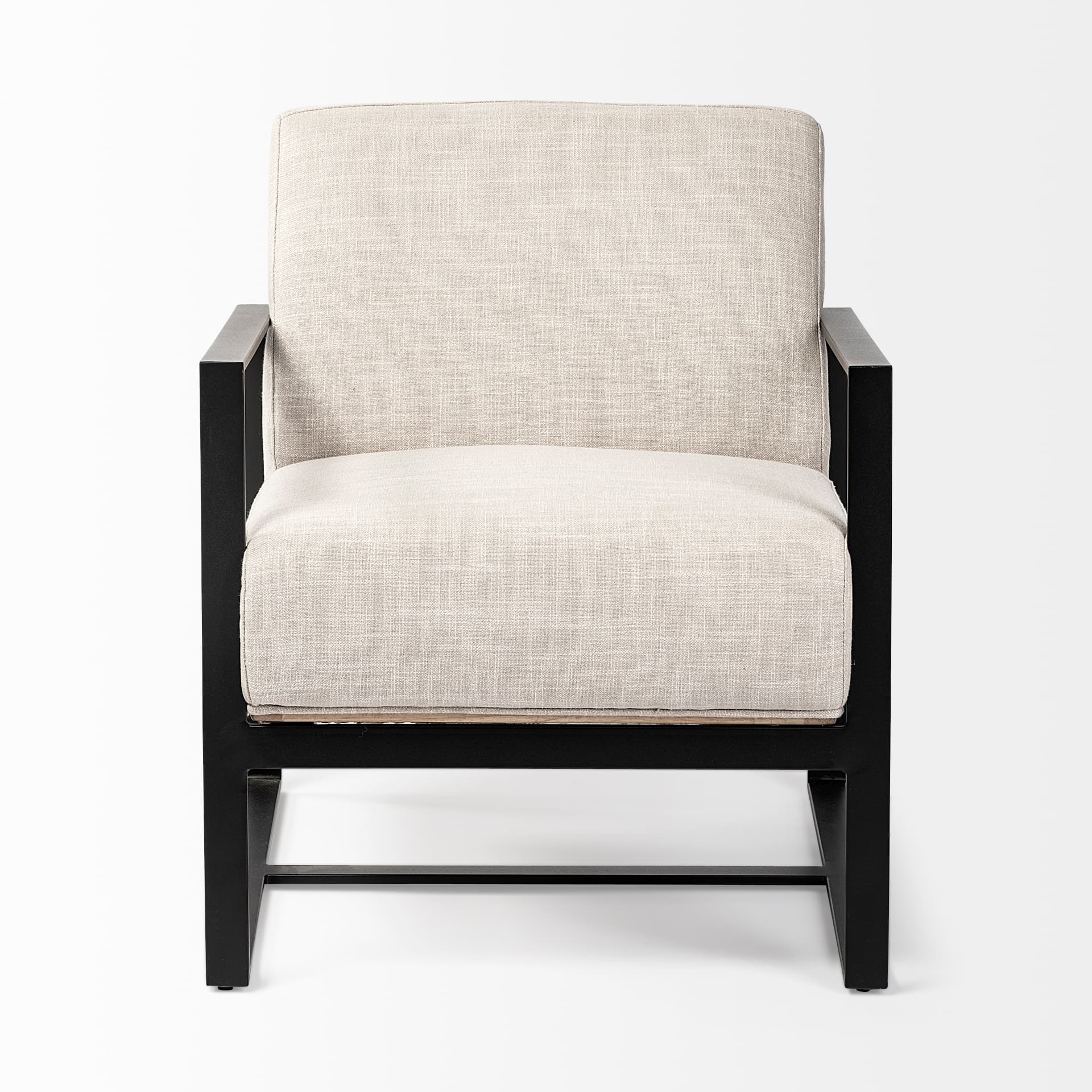 Stamford Light Beige Upholstered Seat w/ Wood Back, Metal Frame Accent Chair — product photograph