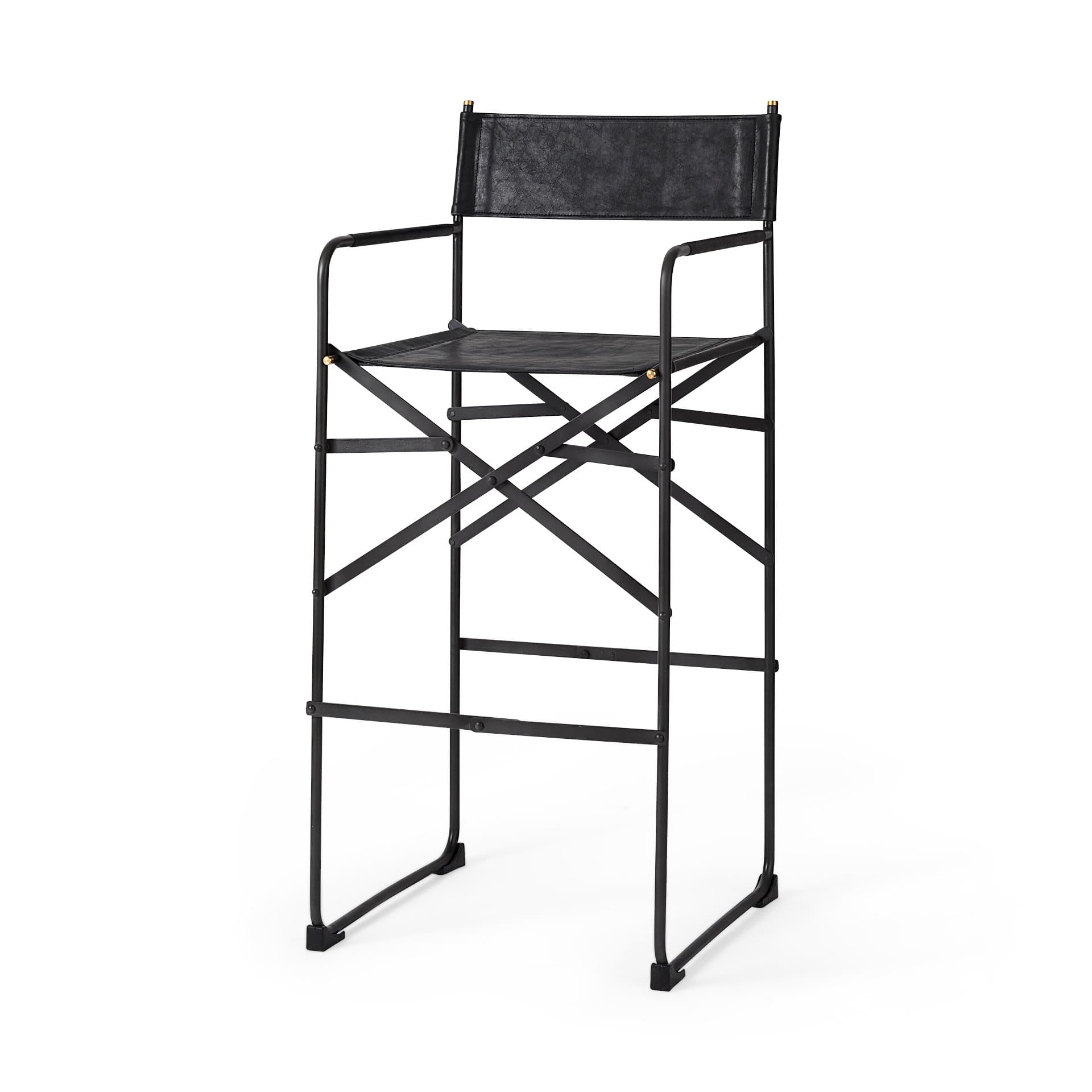 Direttore Backless 44.1in Seat Bar Stool | Black Leather w/ Black Iron — product photograph