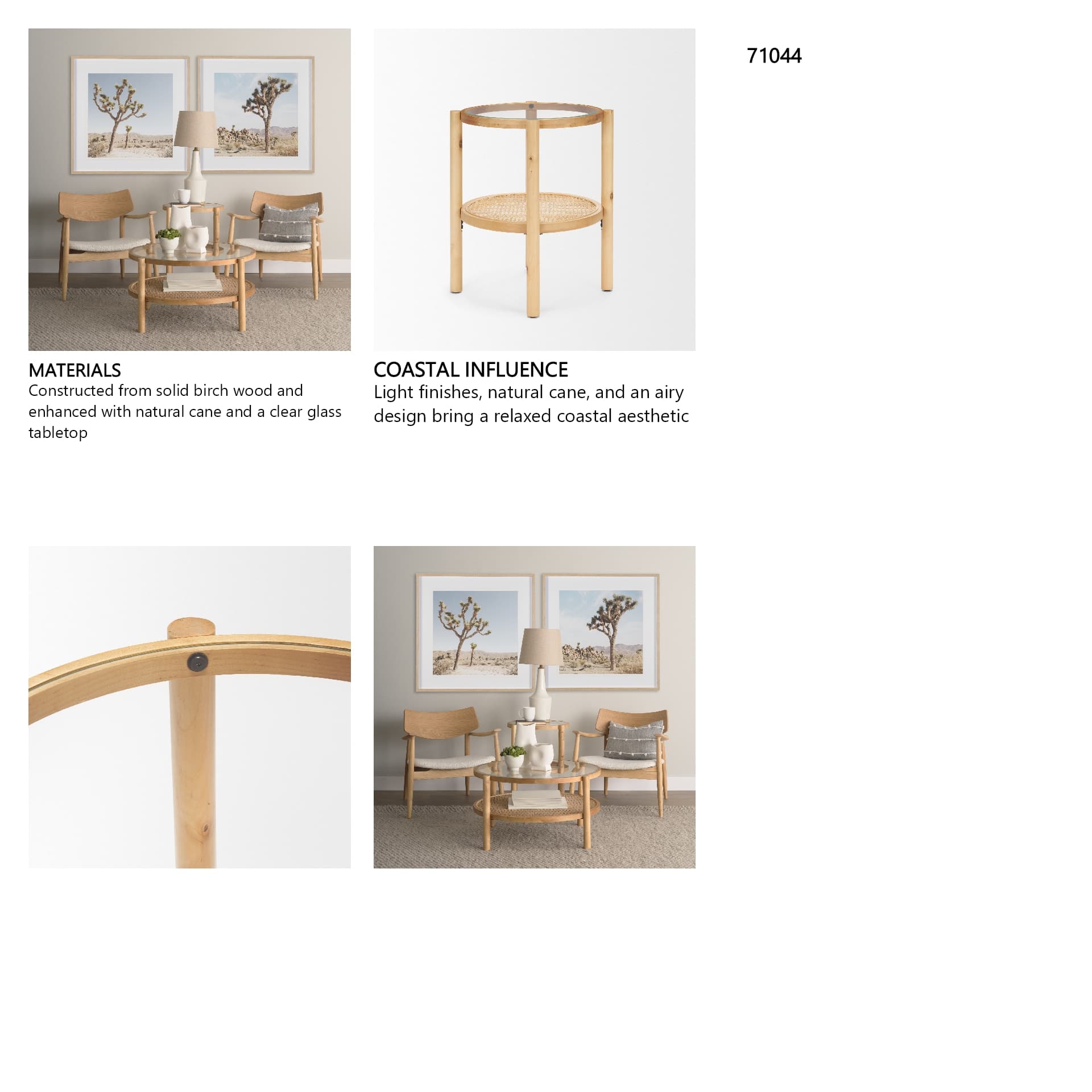 Weslyn Solid Light Brown Wood and Glass Top w/ Cane Side Table — in a styled room