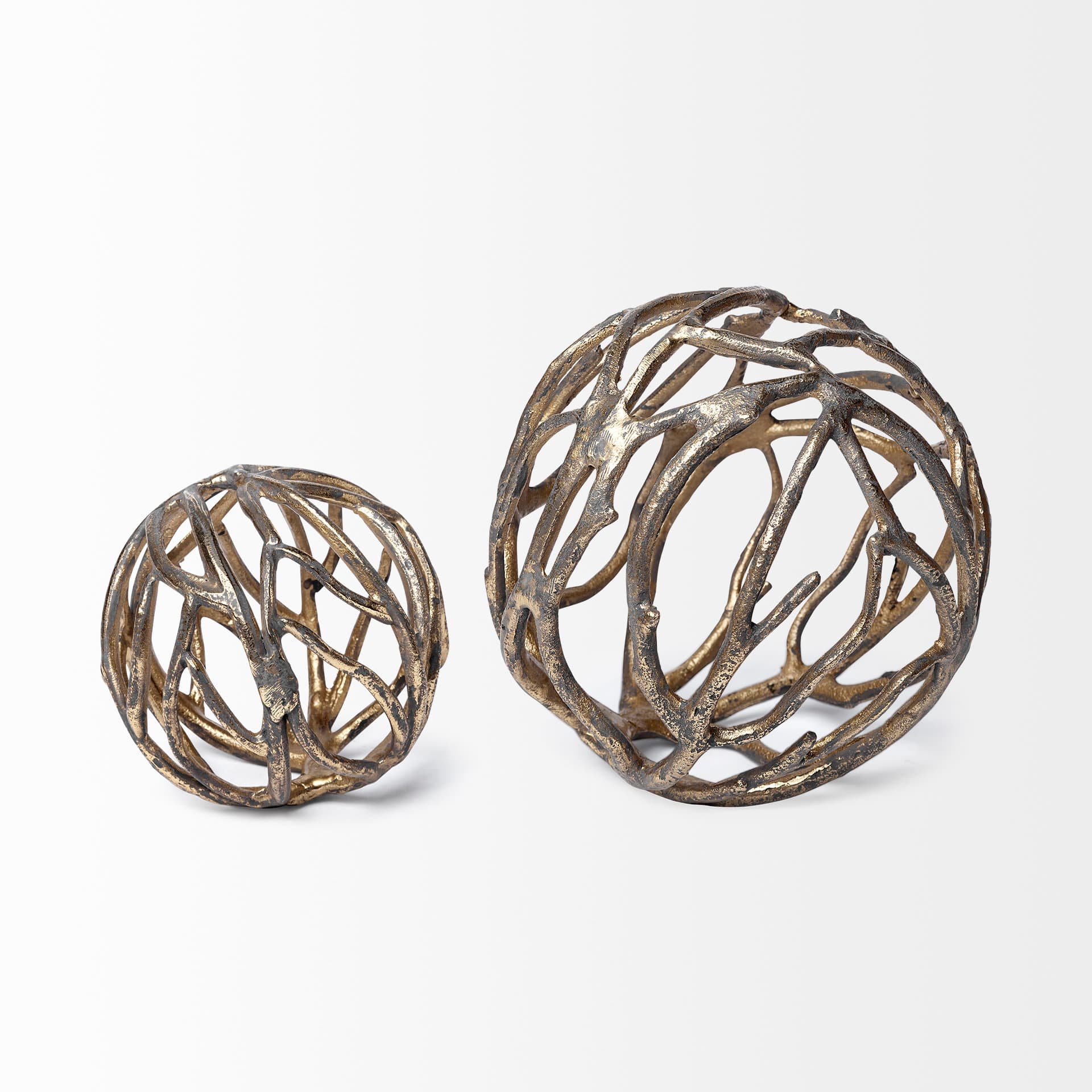Sphaira Noir I Small 5L x 5W Gold Cast Aluminum Decorative Tree Branch Orb — product photograph