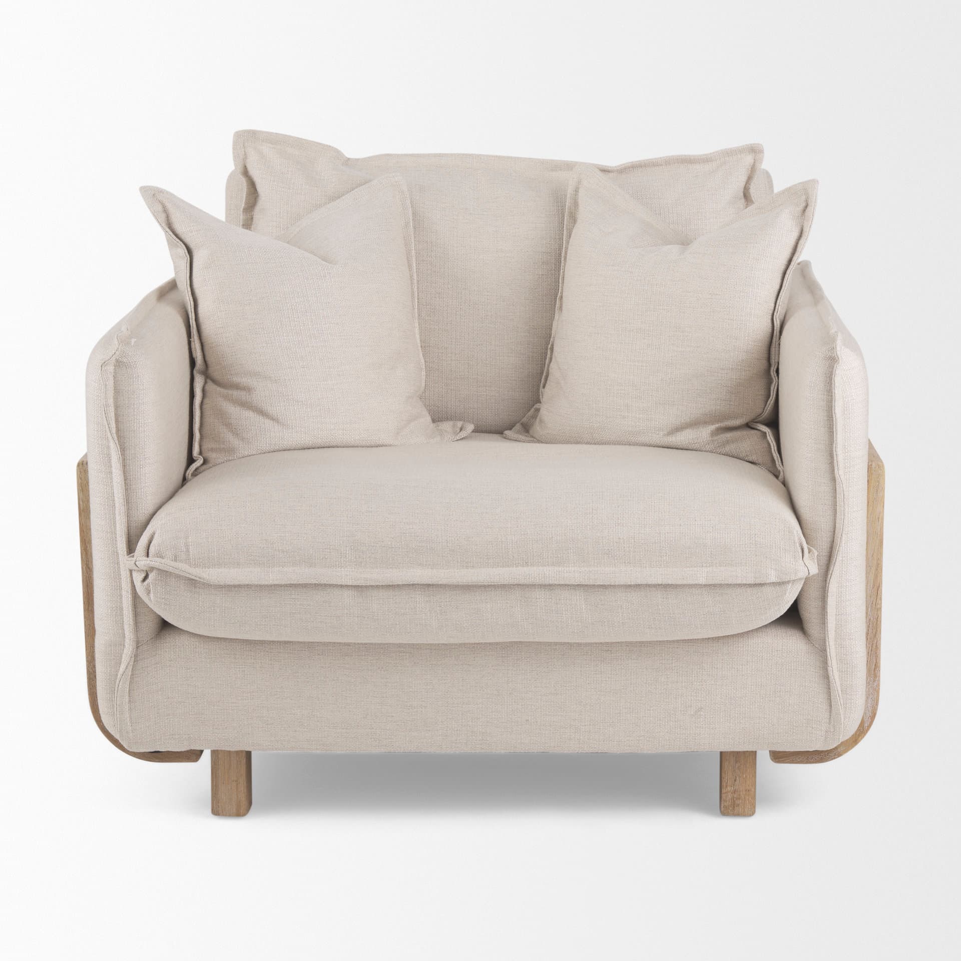 Roy II Beige Upholstered and Brown Wood Frame Arm Chair — product photograph