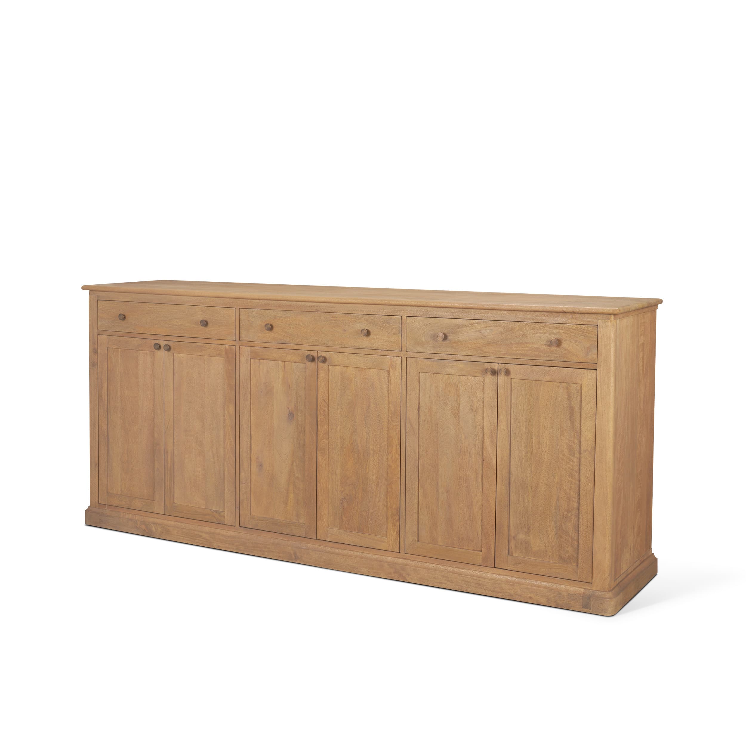 Baron Light Brown Solid Wood w/ Antiqued Brass Knobs 3-Drawer 6-Door Sideboard — product photograph