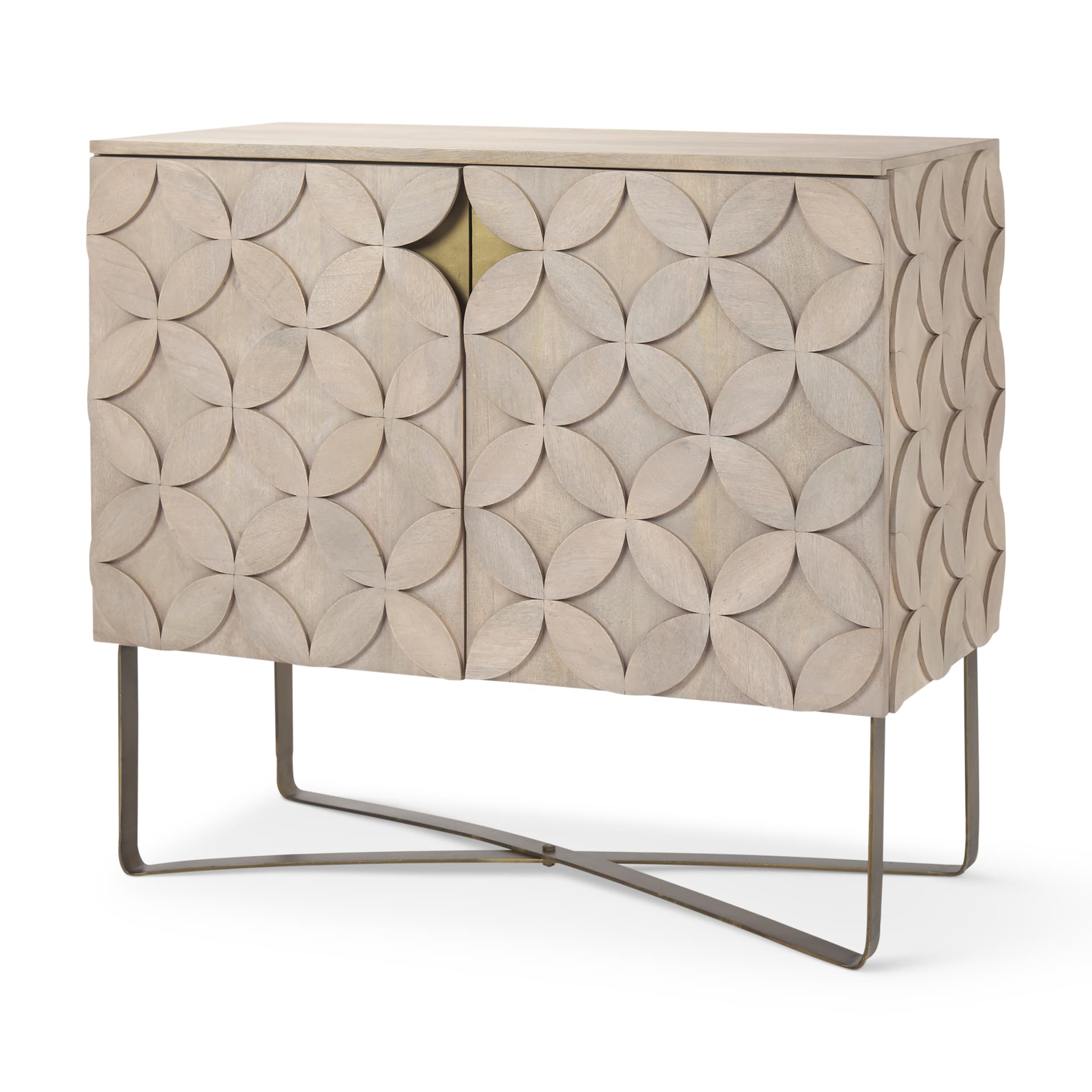Excelsior 36.0L x 18.0W x 32.5H Light Brown Wood Gold Iron Base Accent Cabinet — product photograph