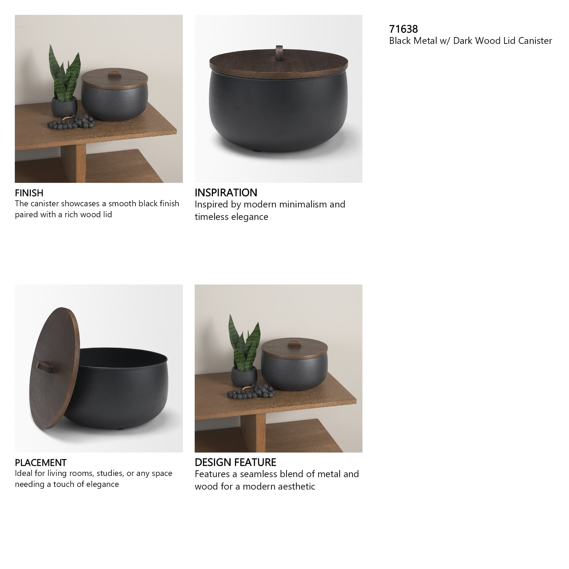 Voss Black Metal w/ Dark Wood Lid Canister — in a styled room