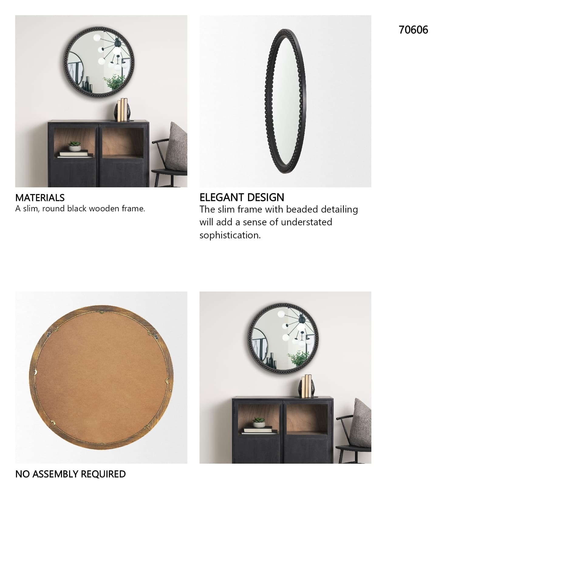 Roan Black Wood Beaded Wall Mirror — in a styled room