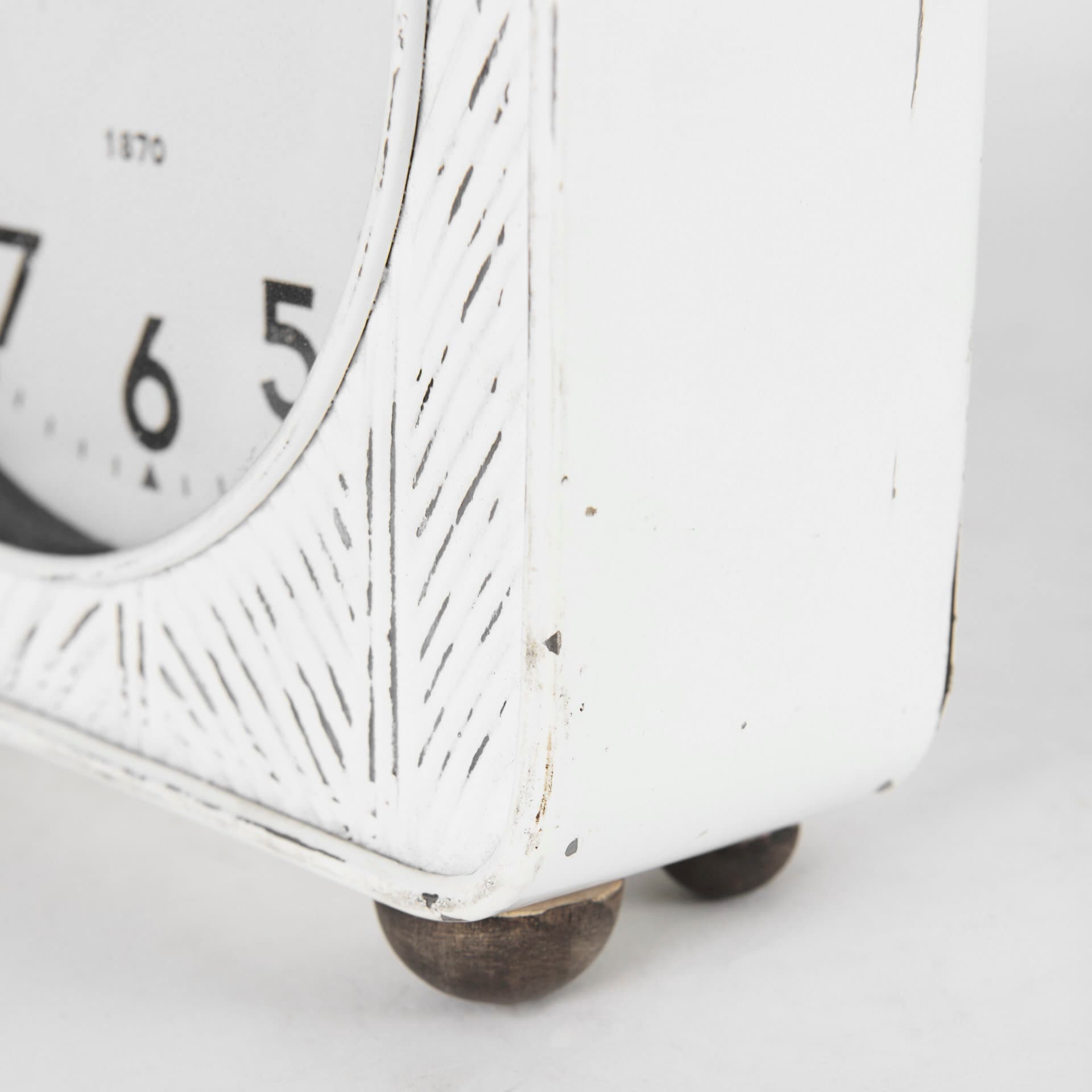 Karl 8.0L x 2.8W x 8.8H Rustic White Iron Rounded Square Table Clock — product photograph