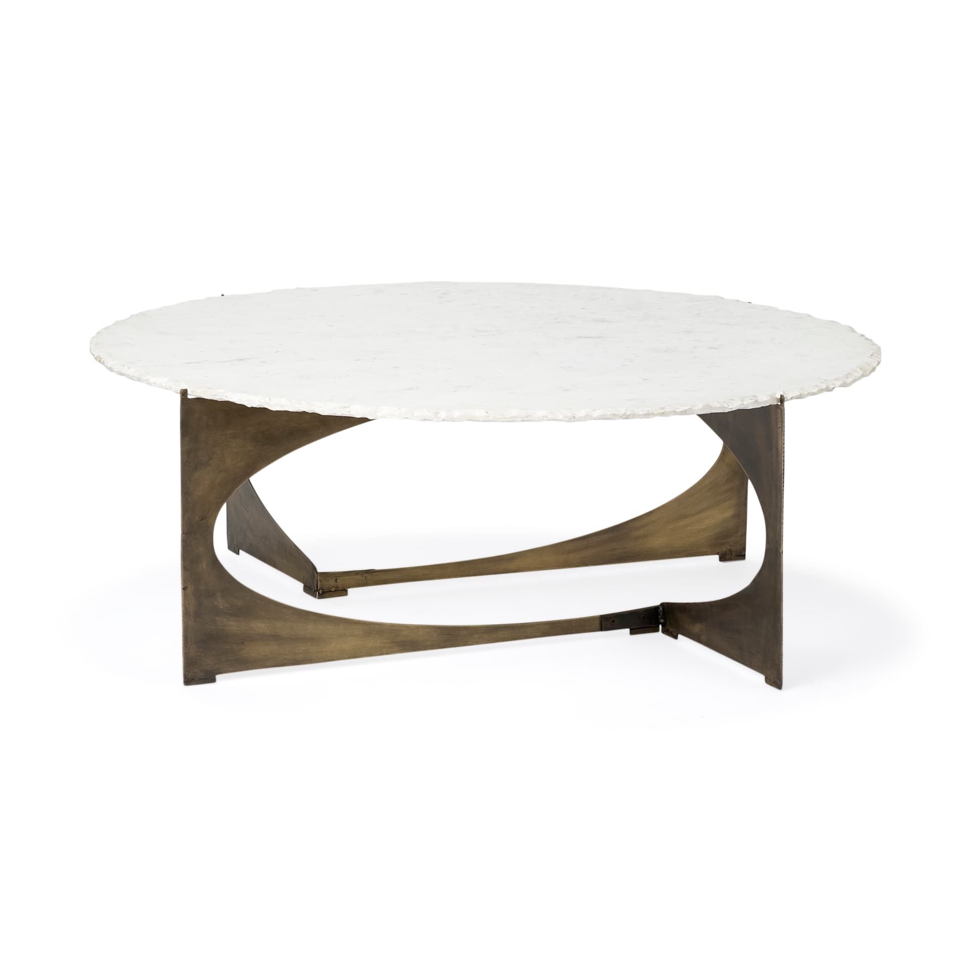 Reinhold 49" Round White Marble Top Gold Metal Base Coffee Table — product photograph