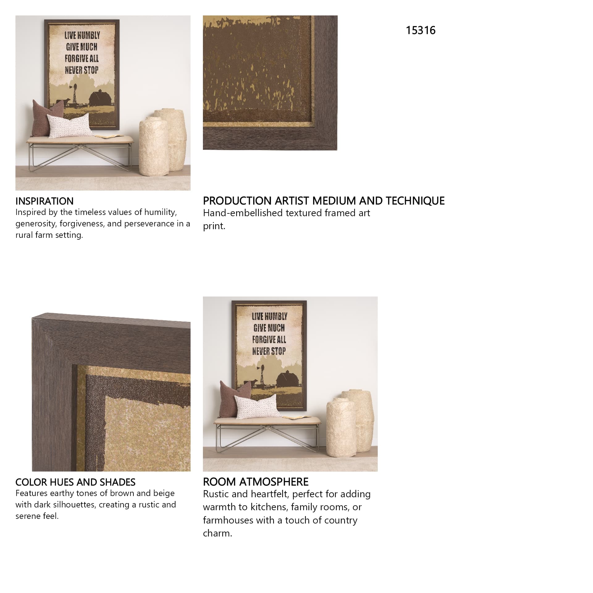 Rustic Type by Tania Bello a Hand Embellished Textured Framed Art Print — in a styled room