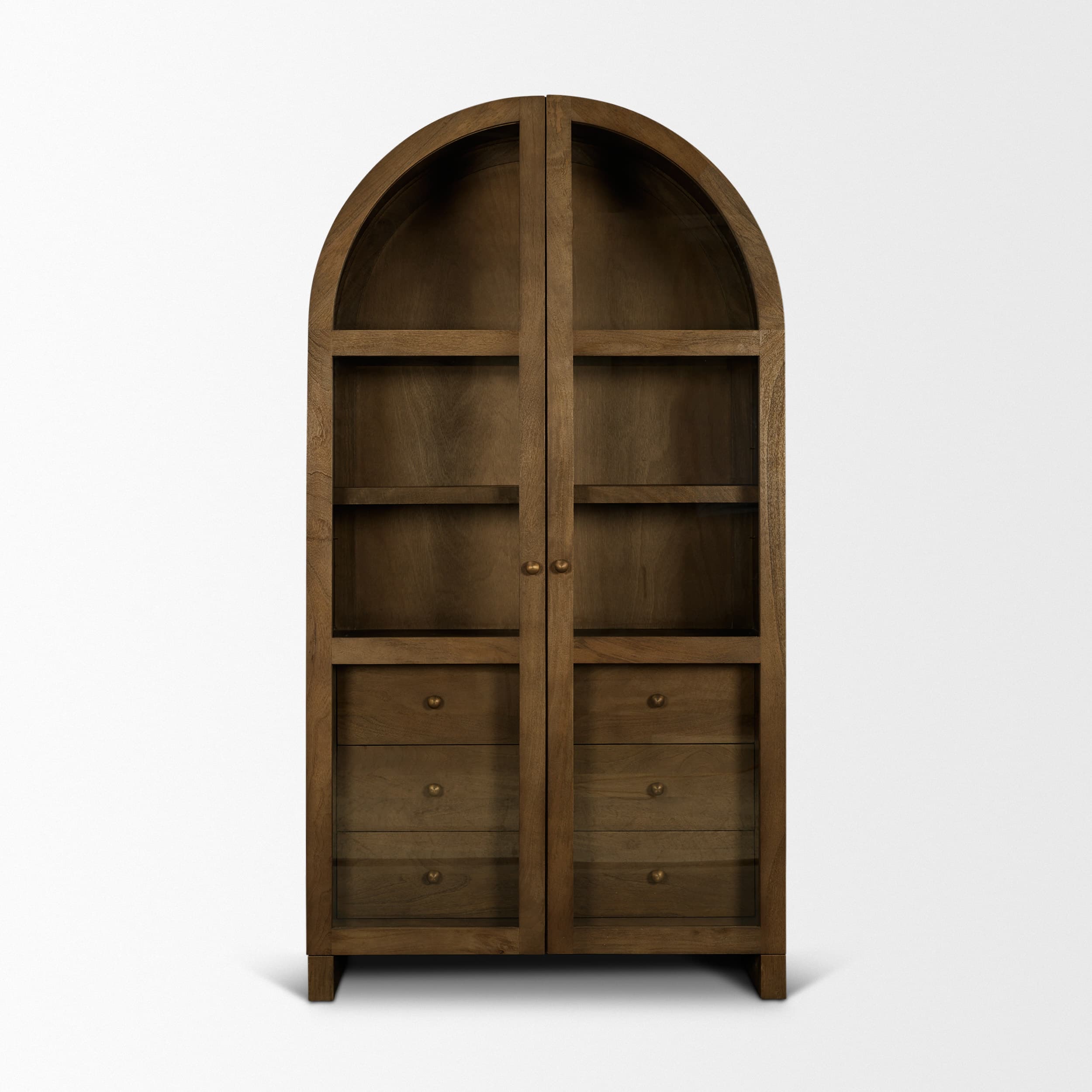 Suri Mid Brown Wood W/Glass Doors Arched Curio Cabinet — product photograph