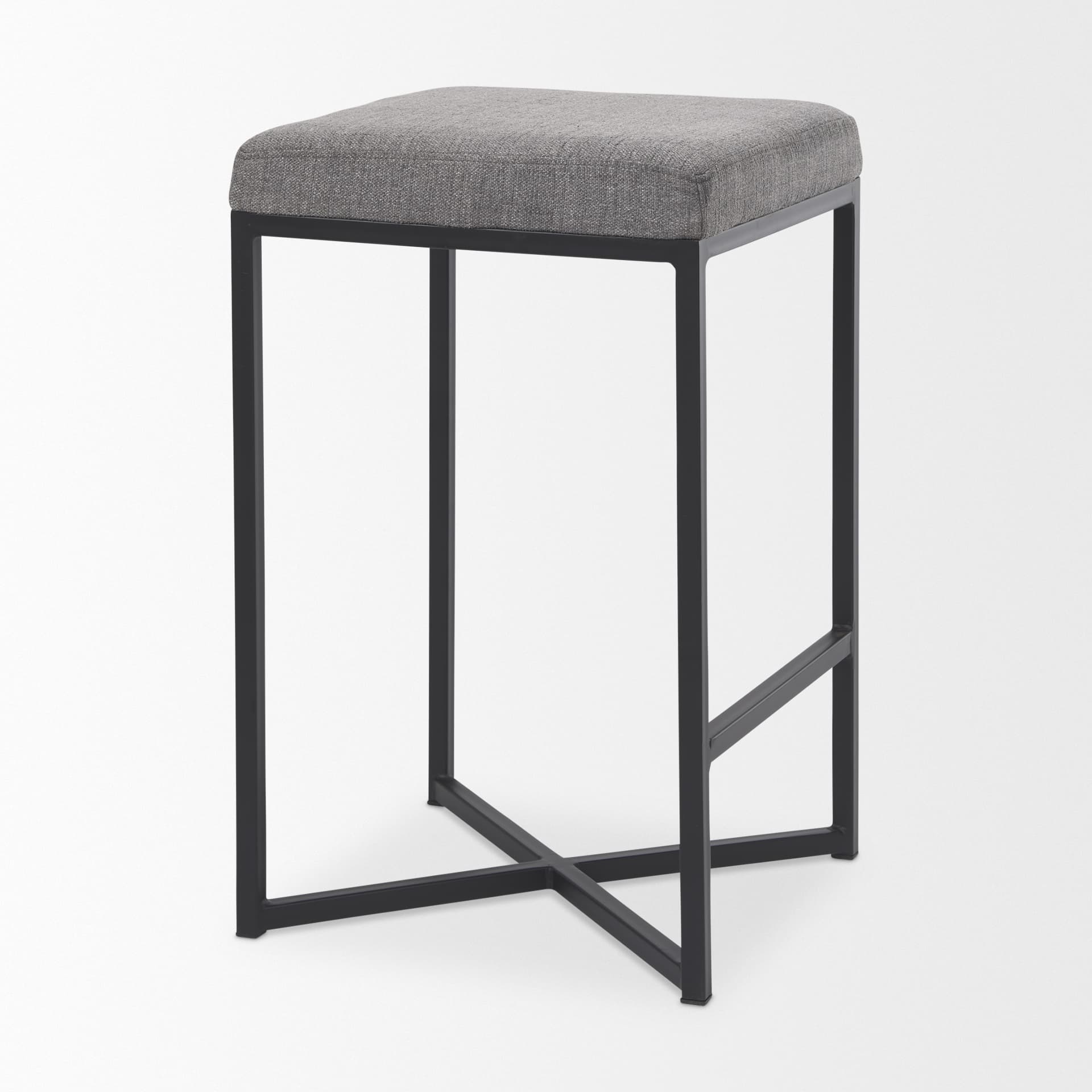 Frodo Backless 26.4in Seat Counter Stool | Gray Fabric w/ Black Iron — product photograph