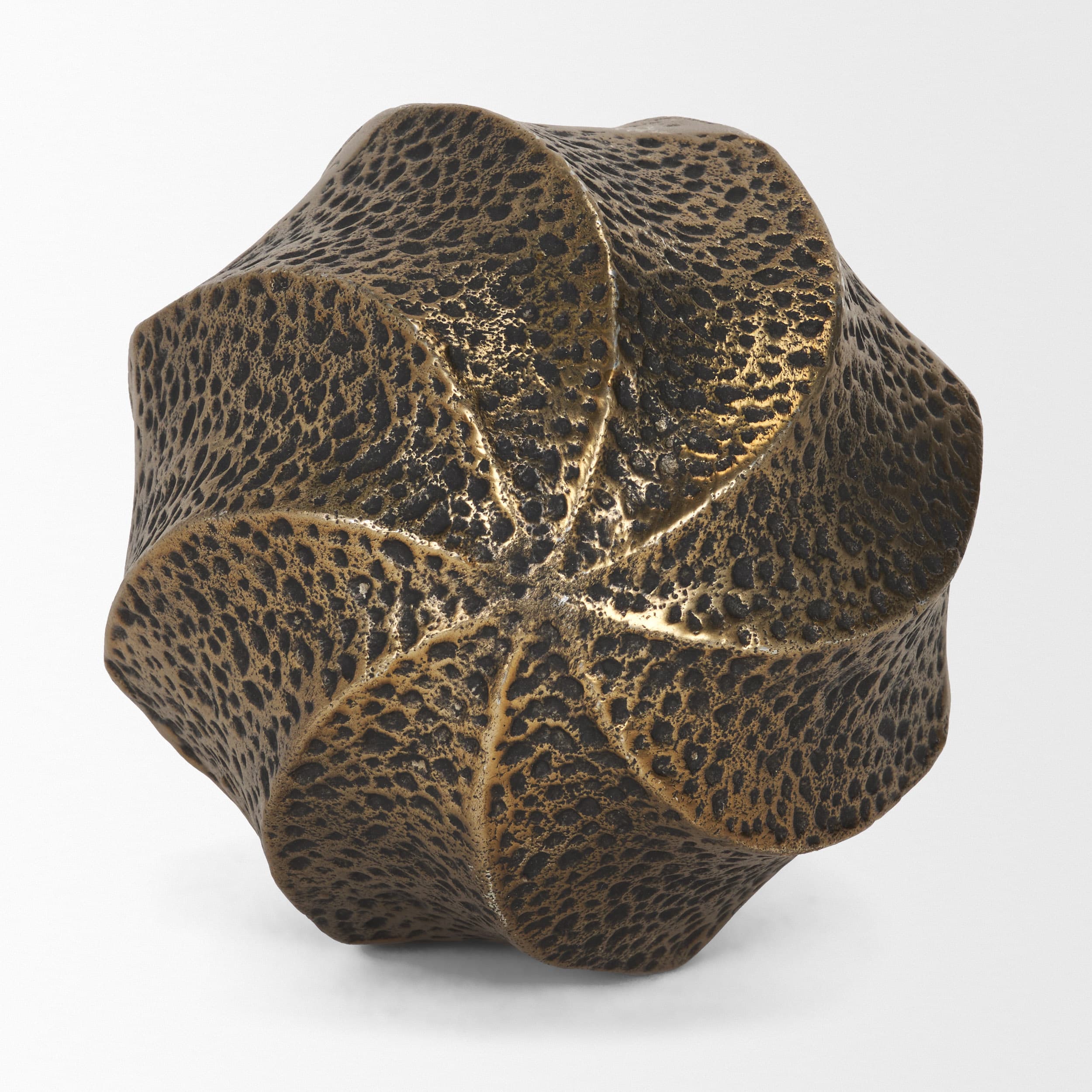 Imani Large Sculptural Textured Antiqued Gold Metal Decorative Orb Object — product photograph
