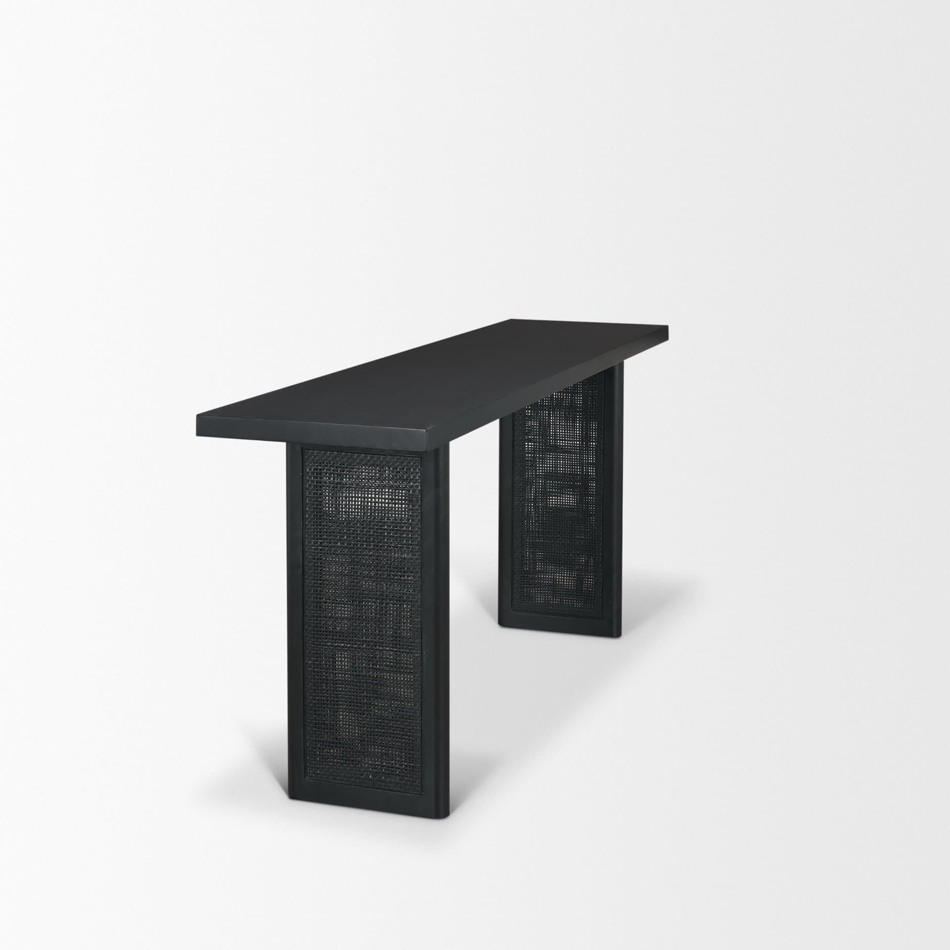 Grier 65" Black Wood w/ Black Cane Console Table — product photograph