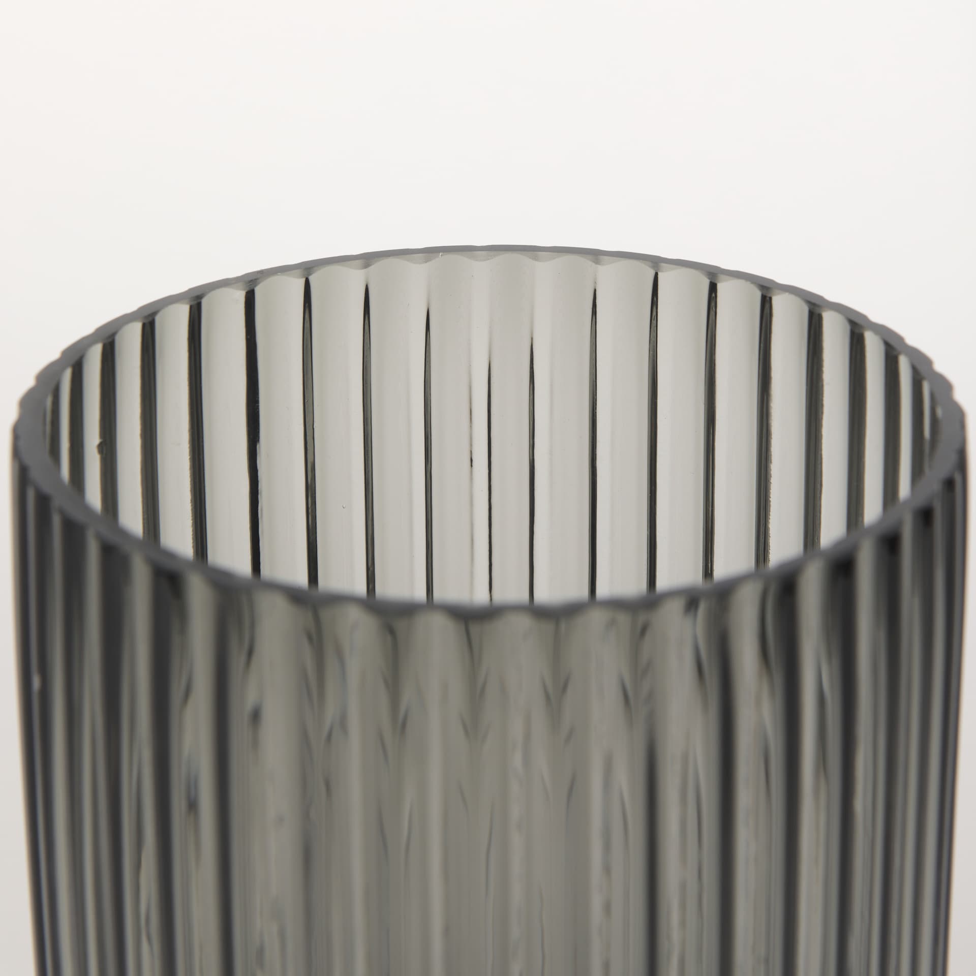 Dawn 8" Ribbed Smoke Gray Glass Vase — product photograph