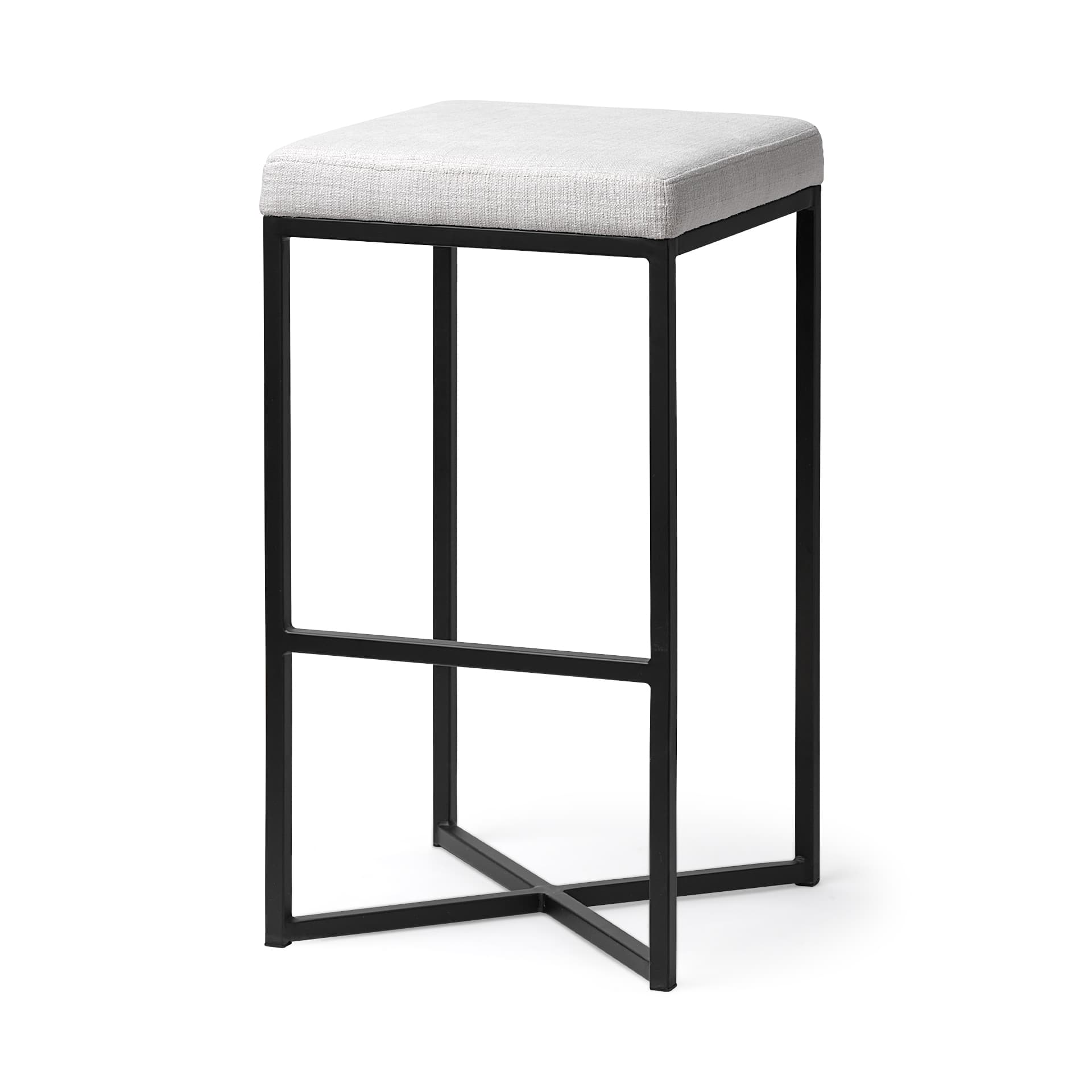 Frodo Backless 29.75in Seat Bar Stool | White Fabric w/ Black Metal — product photograph