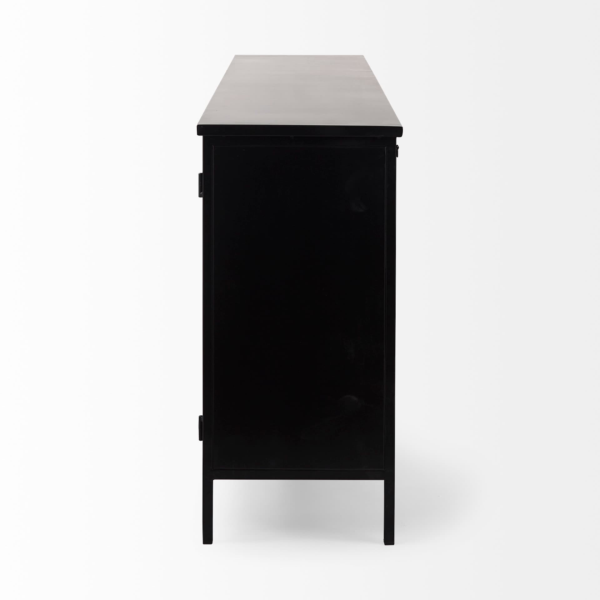 Aurelia 79.0L x 16.0W x 33.0H Black and White Metal Four Door Glass Cabinet — product photograph