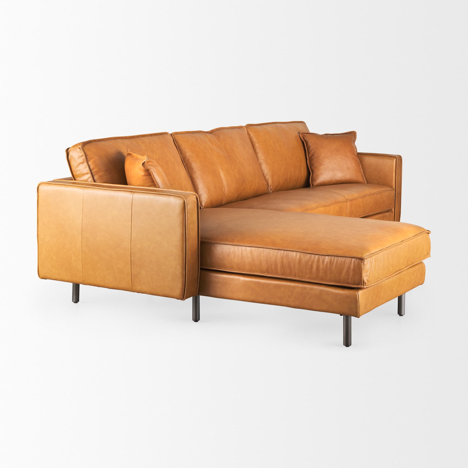 D'Arcy 111"L x 70"D x 33"H Tan Leather Left Chaise Sectional — product photograph